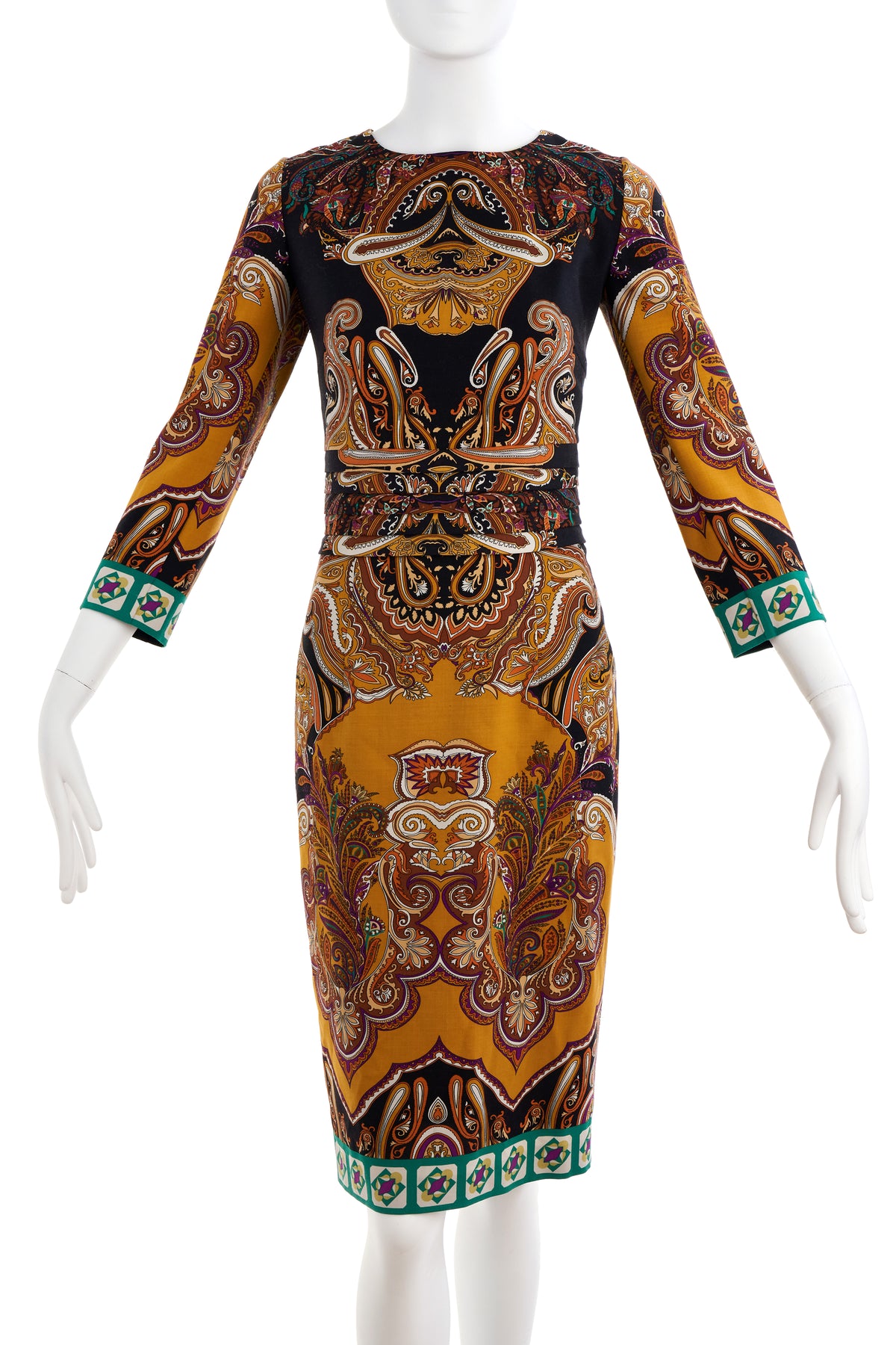 Etro Paisley Brown Gold Print Dress Size 42/6