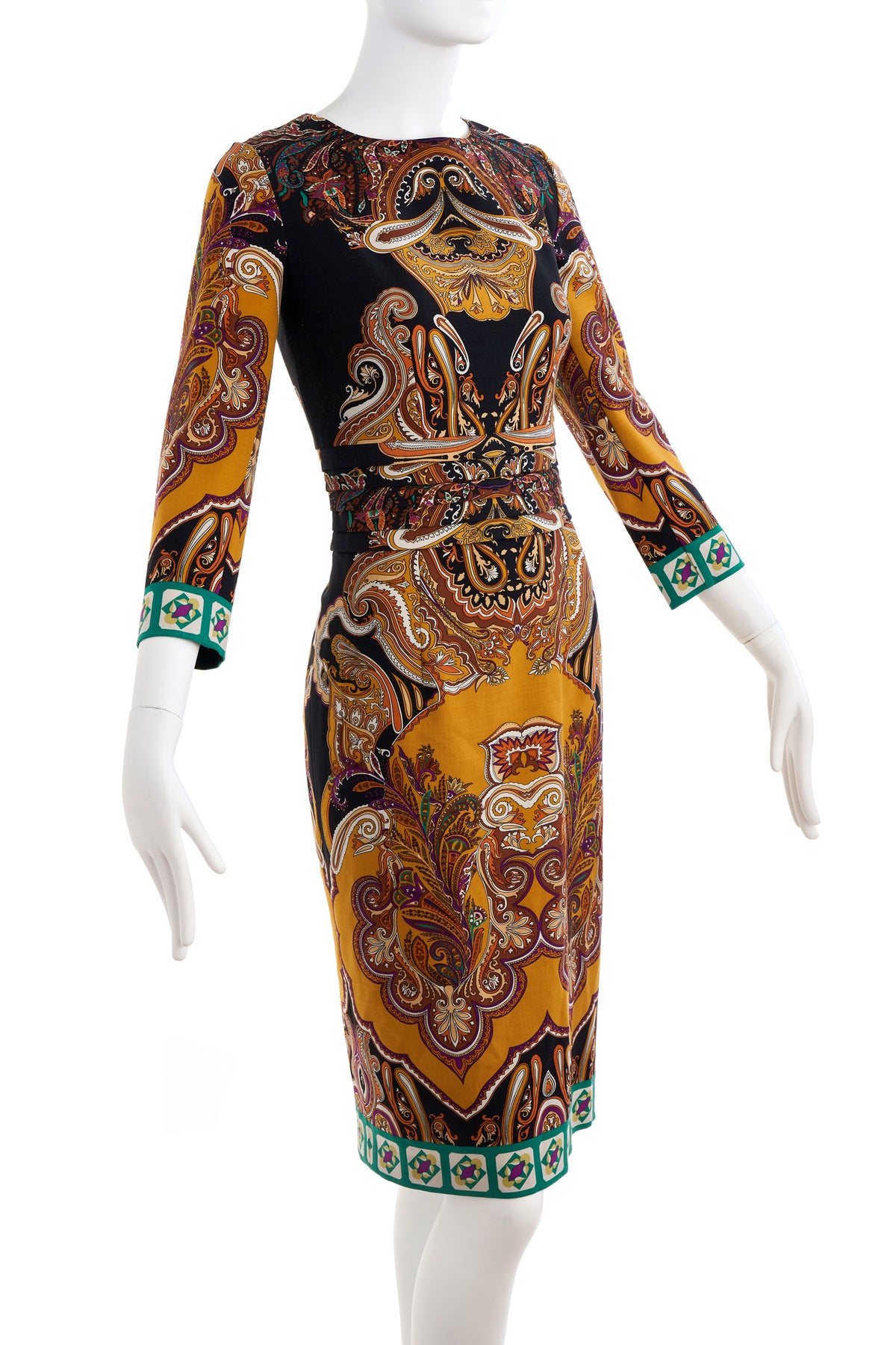 Etro Paisley Brown Gold Print Dress Size 42/6