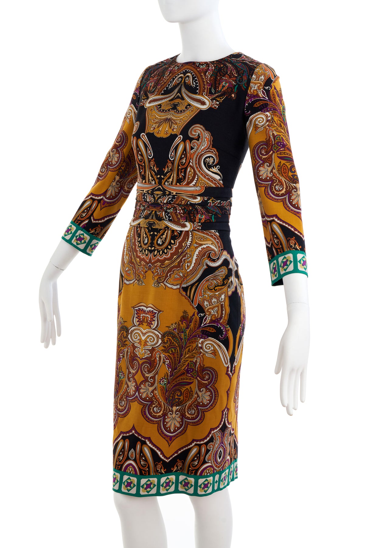 Etro Paisley Brown Gold Print Dress Size 42/6