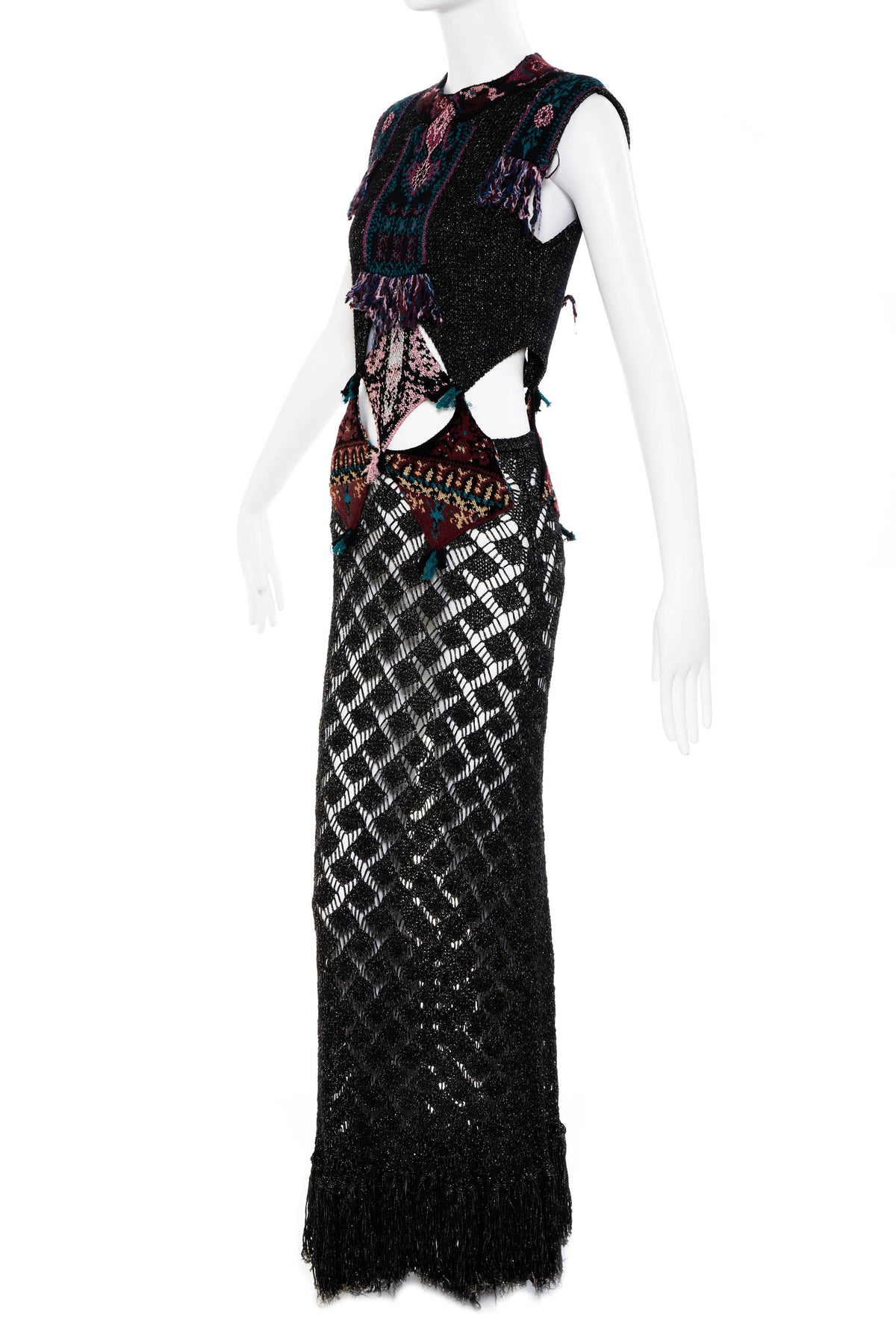 Etro Black Pink and Teal open Waist Crochet Maxi Dress Size 42/6