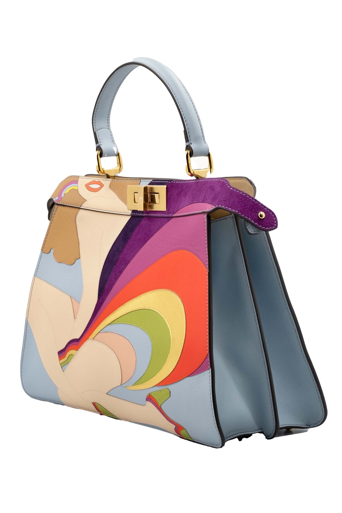 Fendi Multi-Color Leather Girl Pattern Peekaboo Purse 2021-2 Size M