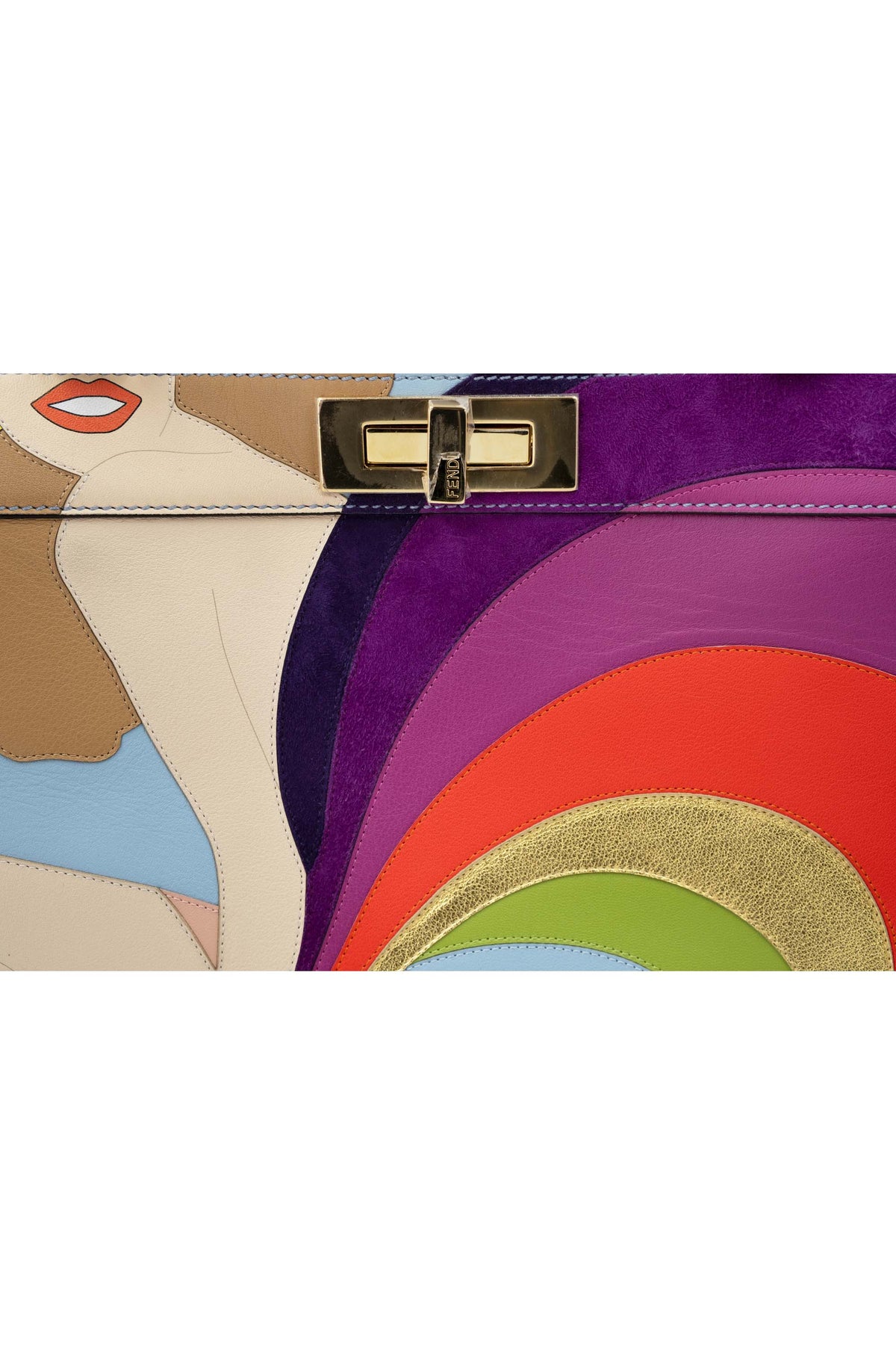 Fendi Multi-Color Leather Girl Pattern Peekaboo Purse 2021-2 Size M