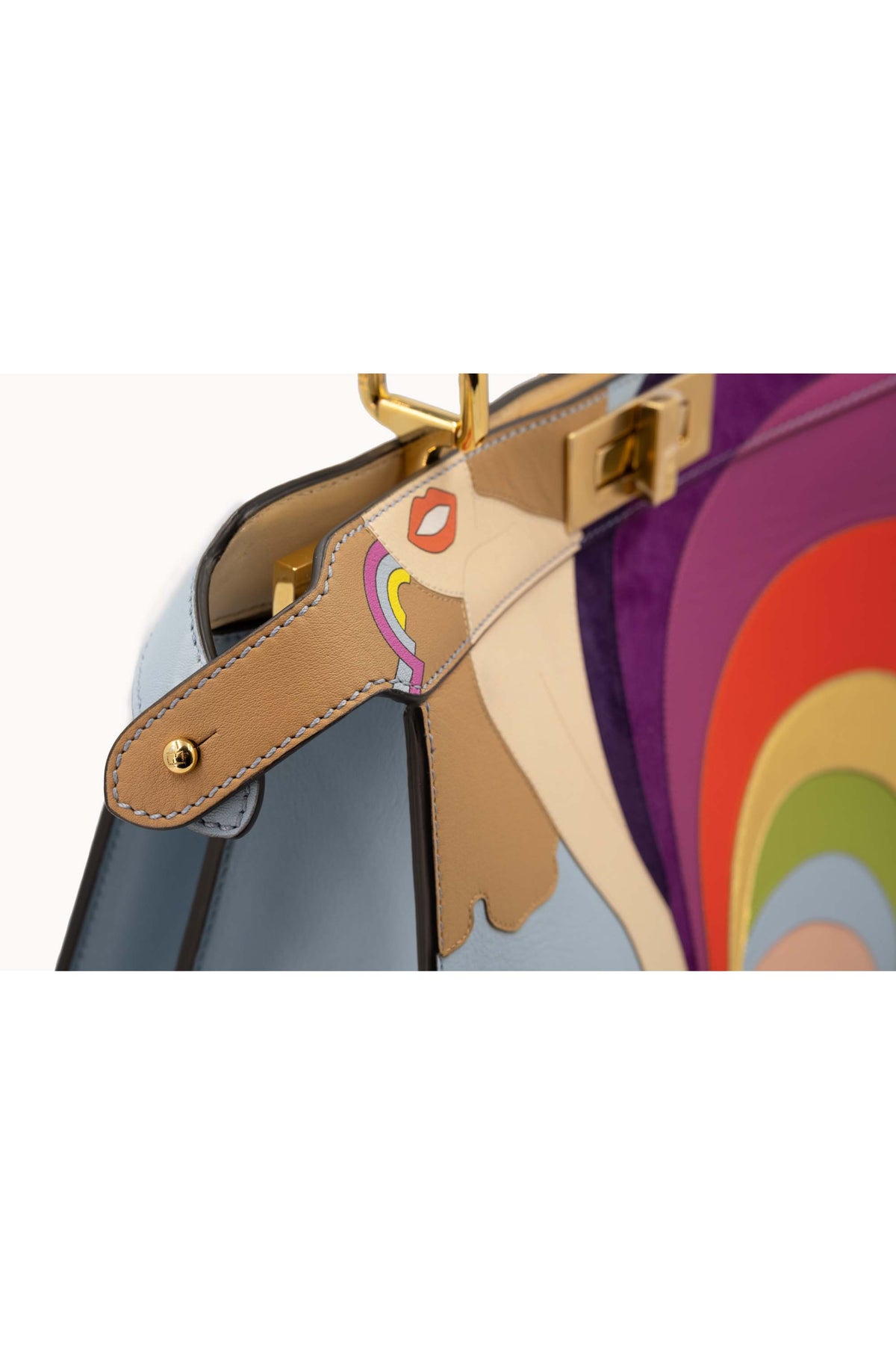 Fendi Multi-Color Leather Girl Pattern Peekaboo Purse 2021-2 Size M