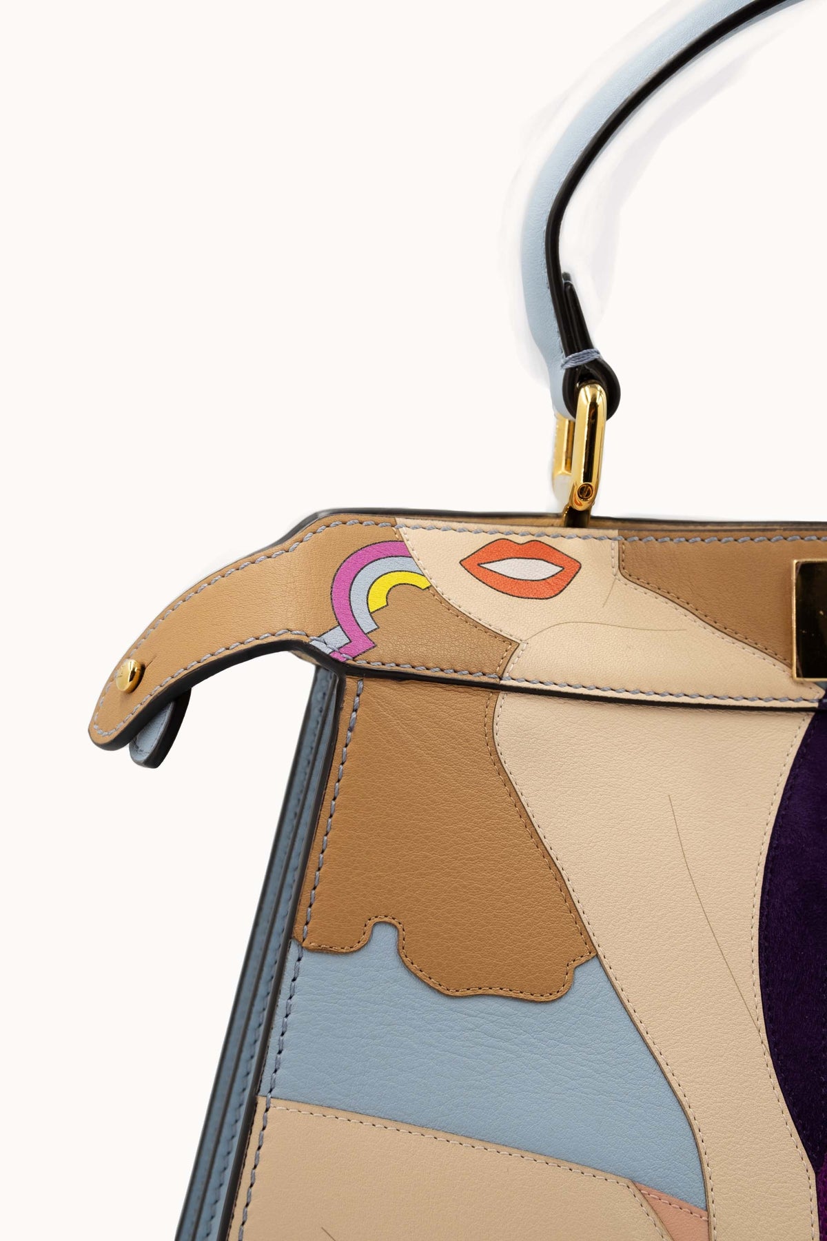 Fendi Multi-Color Leather Girl Pattern Peekaboo Purse 2021-2 Size M