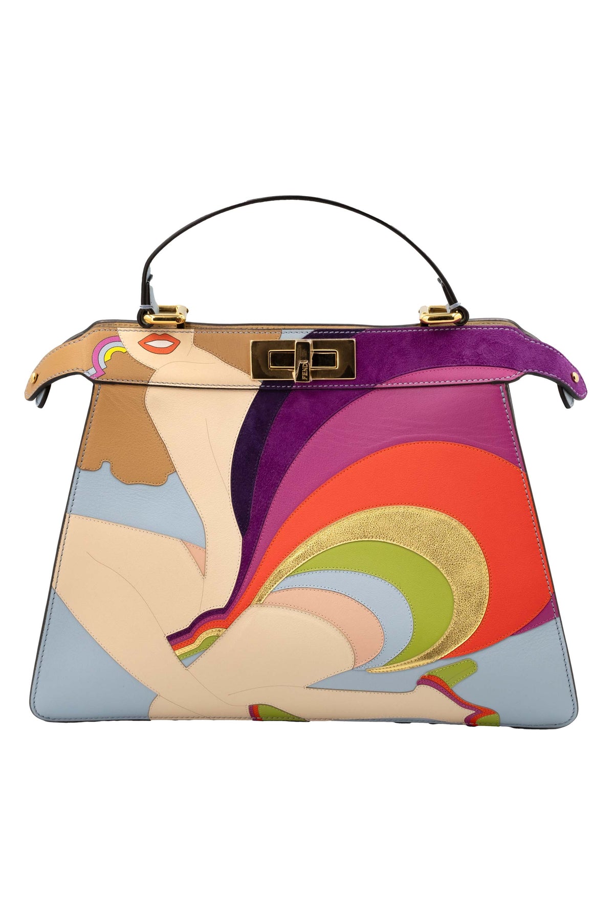 Fendi Multi-Color Leather Girl Pattern Peekaboo Purse 2021-2 Size M