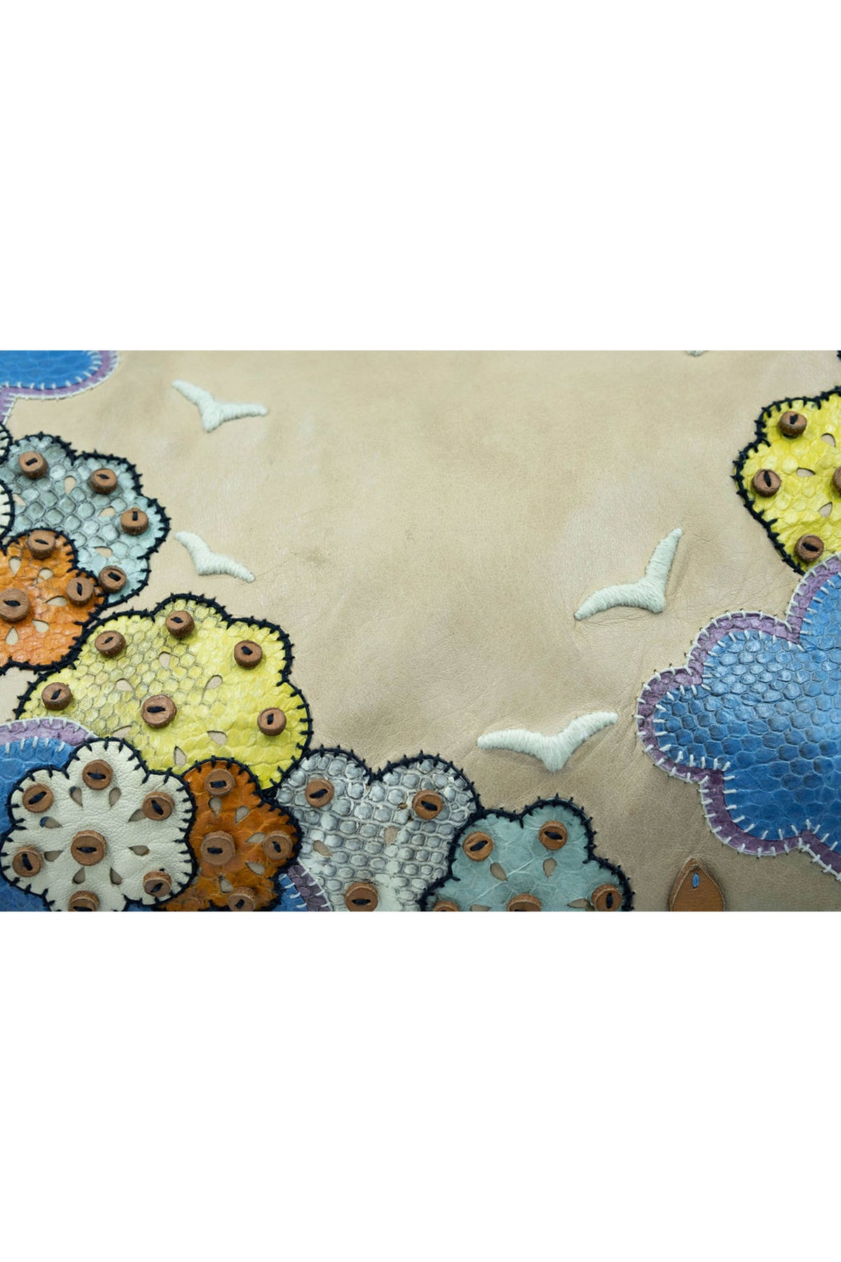 Fendi Jumbo Tan Leather Rainbow, Flower, Rain Embellished Baguette Purse