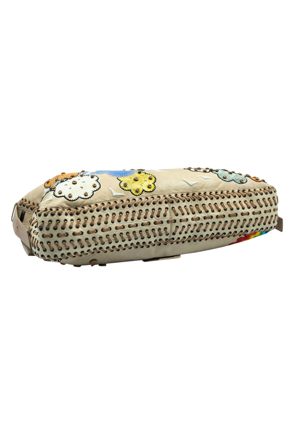 Fendi Jumbo Tan Leather Rainbow, Flower, Rain Embellished Baguette Purse