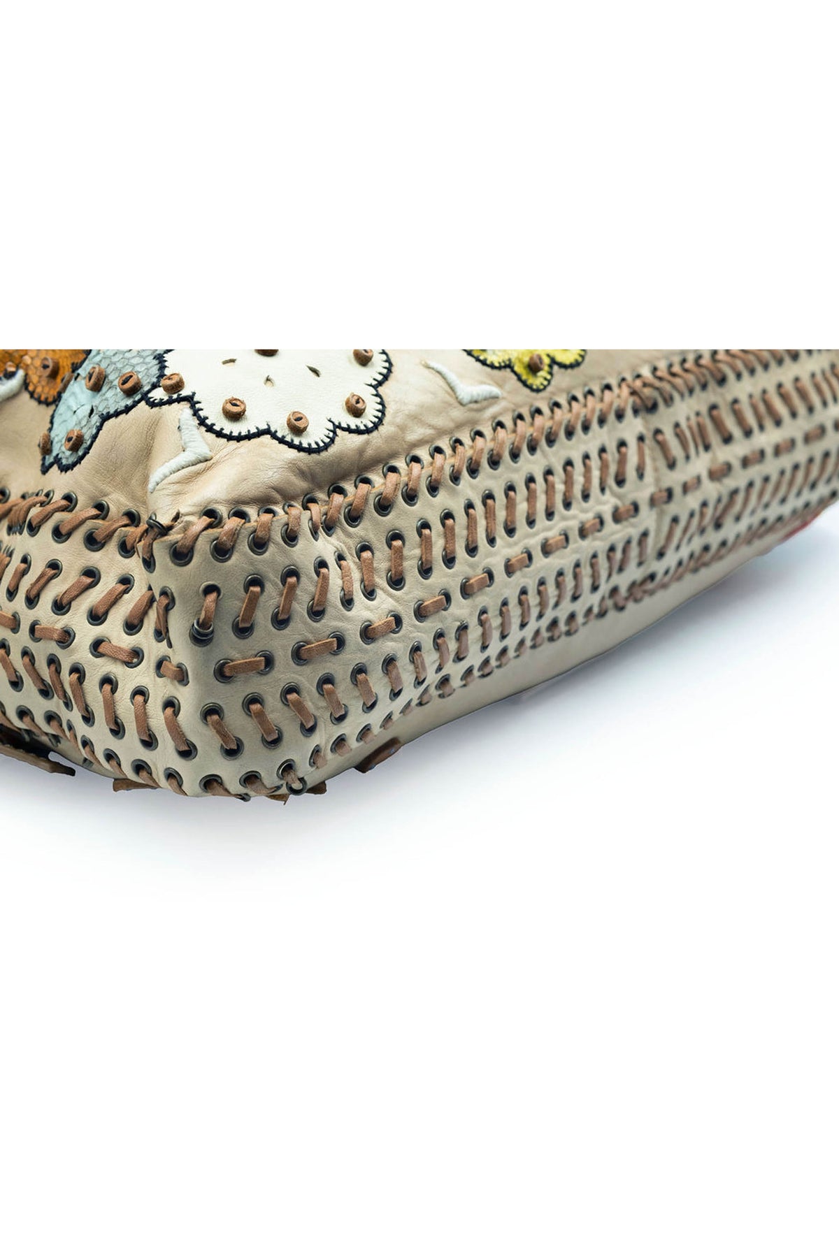 Fendi Jumbo Tan Leather Rainbow, Flower, Rain Embellished Baguette Purse