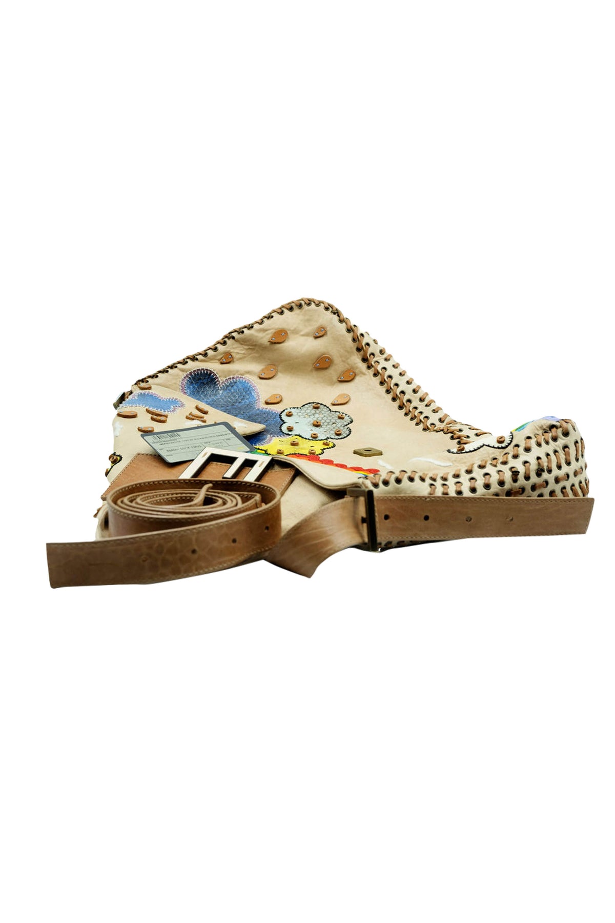Fendi Jumbo Tan Leather Rainbow, Flower, Rain Embellished Baguette Purse