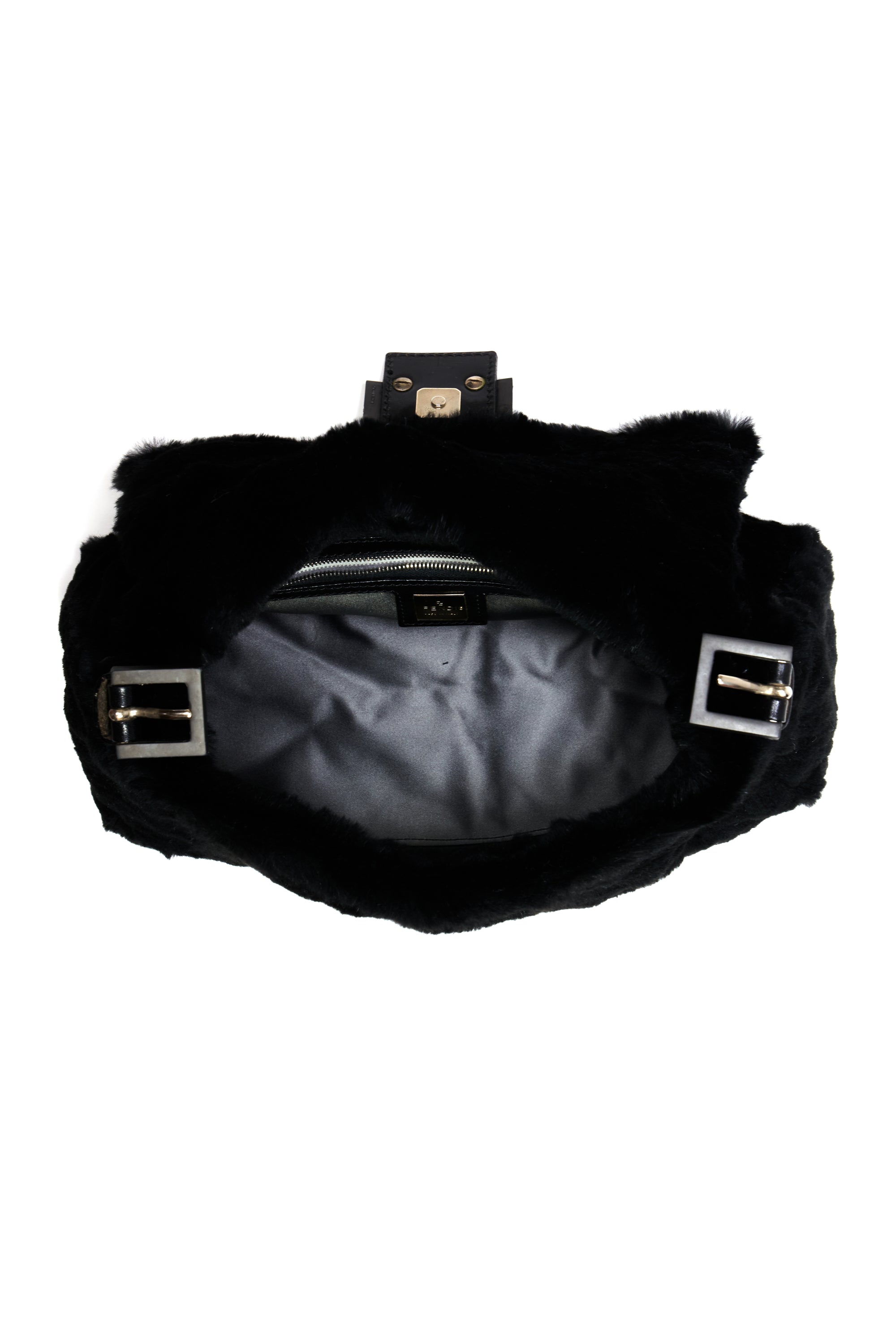 Fendi Black on Black Sheared Mink Mama Baguette Purse