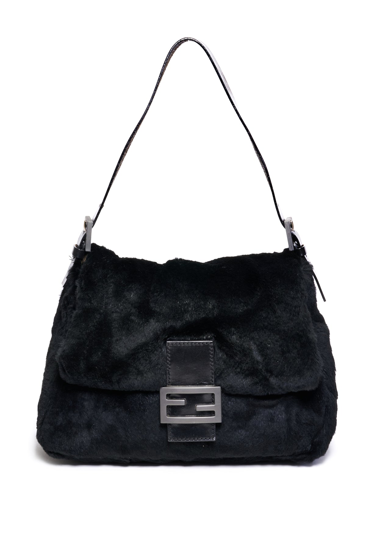 Fendi Black on Black Sheared Mink Mama Baguette Purse