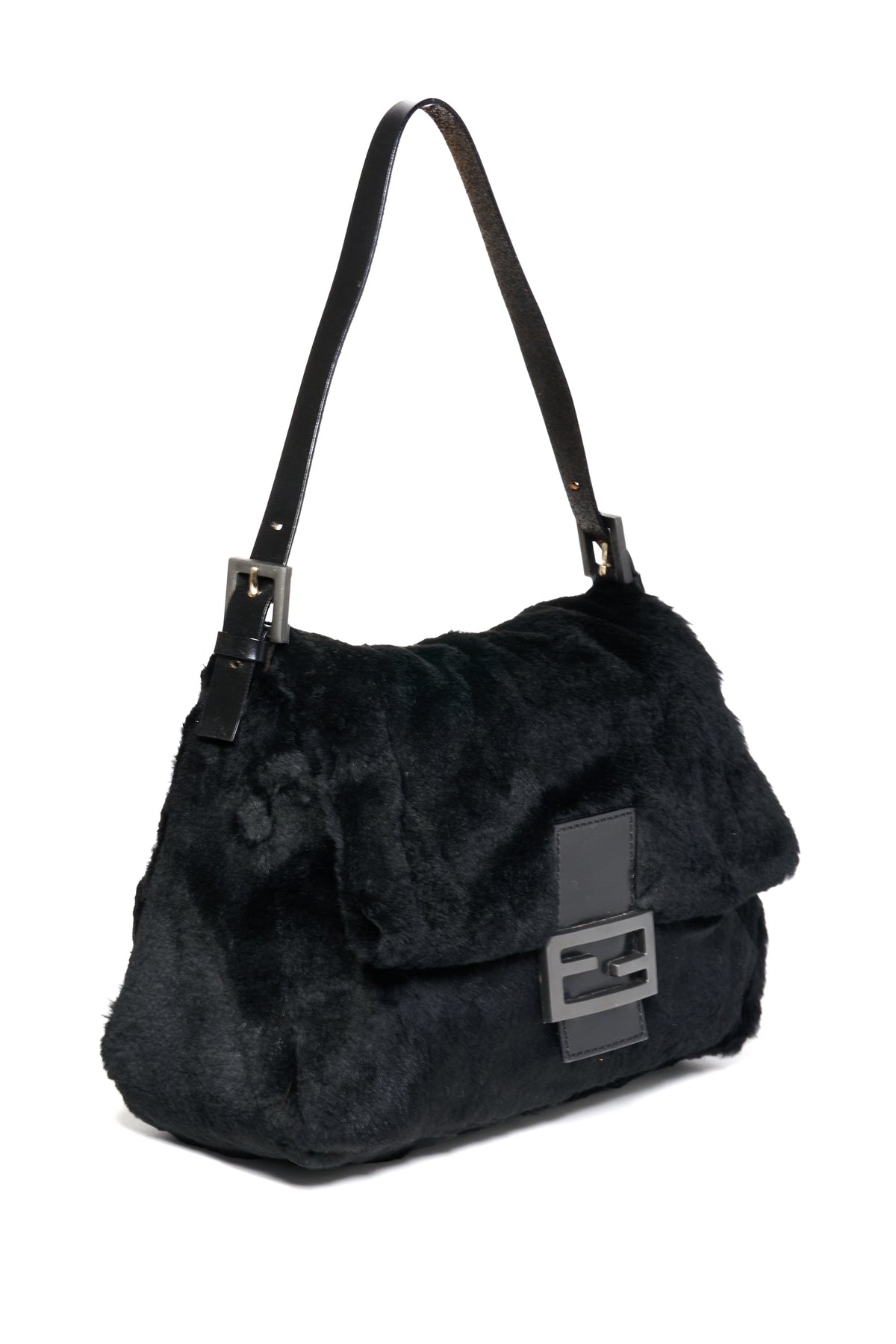 Fendi Black on Black Sheared Mink Mama Baguette Purse