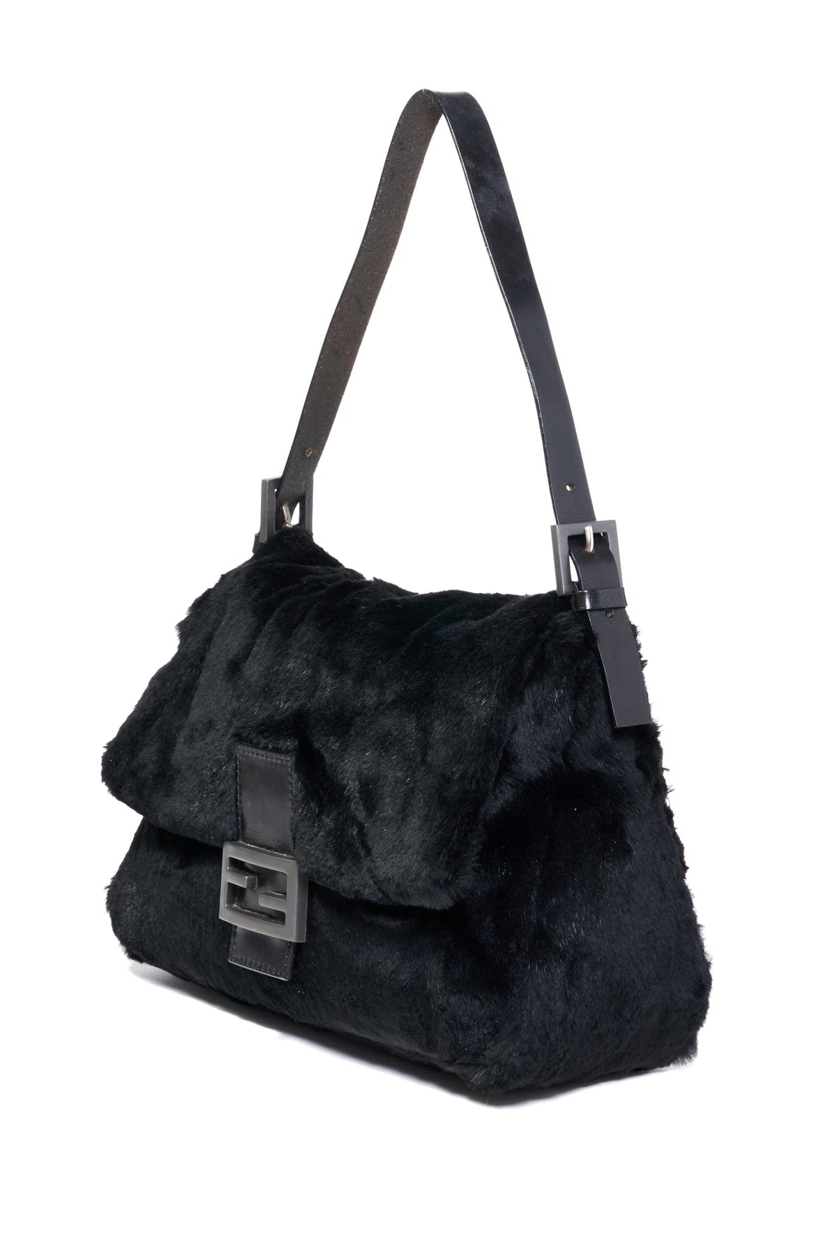 Fendi Black on Black Sheared Mink Mama Baguette Purse