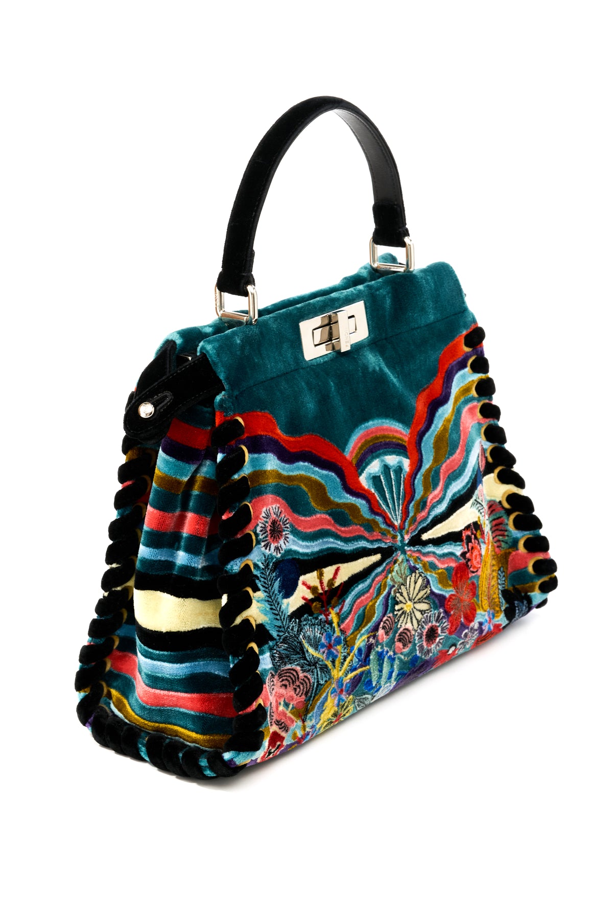 Fendi Velvet Multicolor Patterned Peekaboo Purse