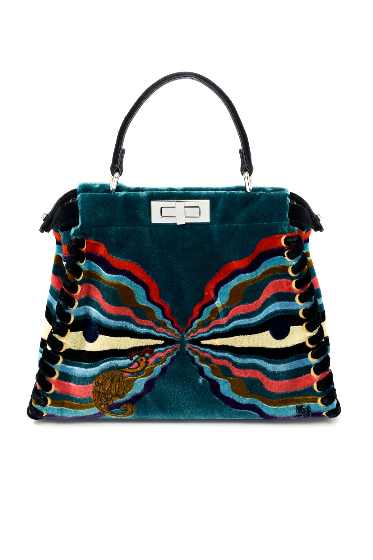 Fendi Velvet Multicolor Patterned Peekaboo Purse