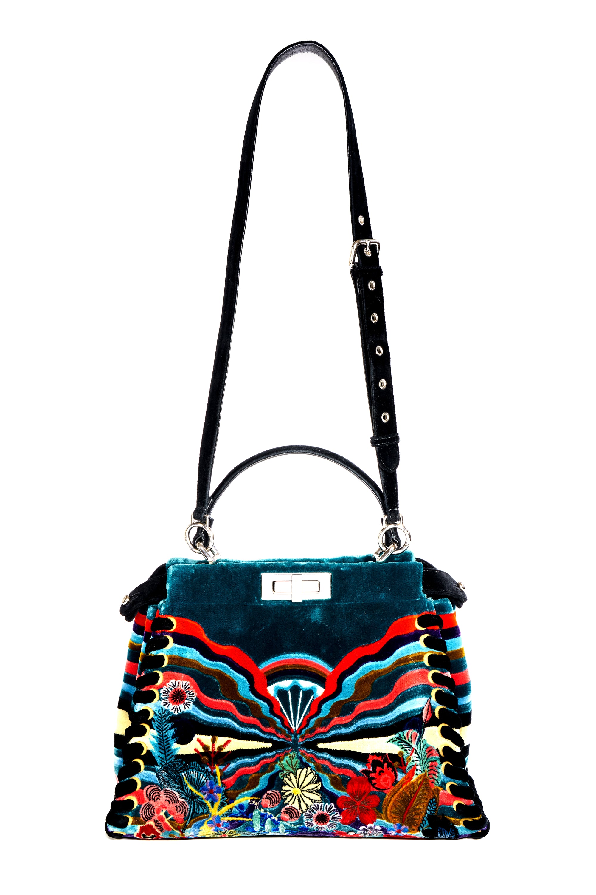 Fendi Velvet Multicolor Patterned Peekaboo Purse