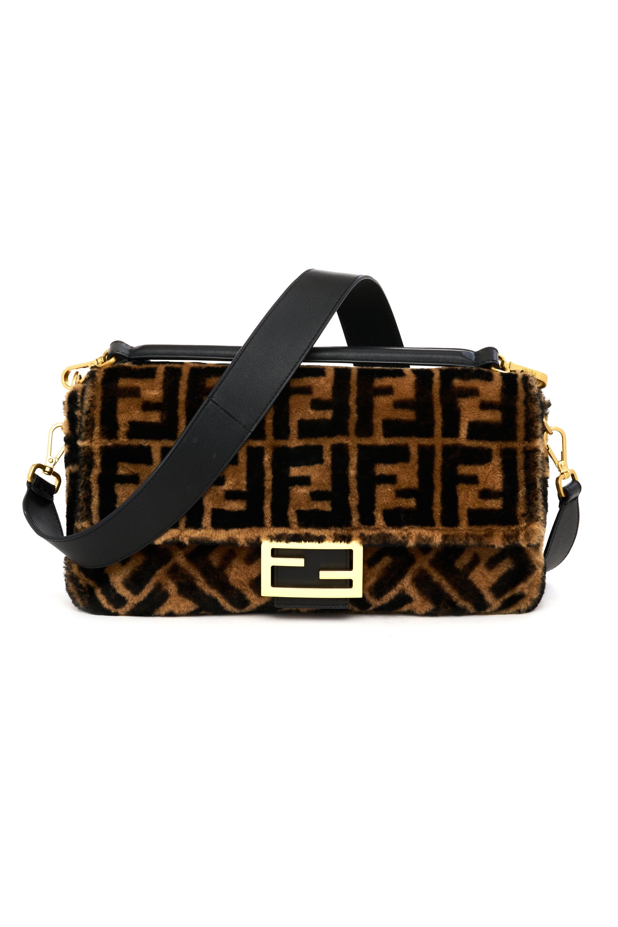 Fendi Large Zucca Shearling Fur Baguette