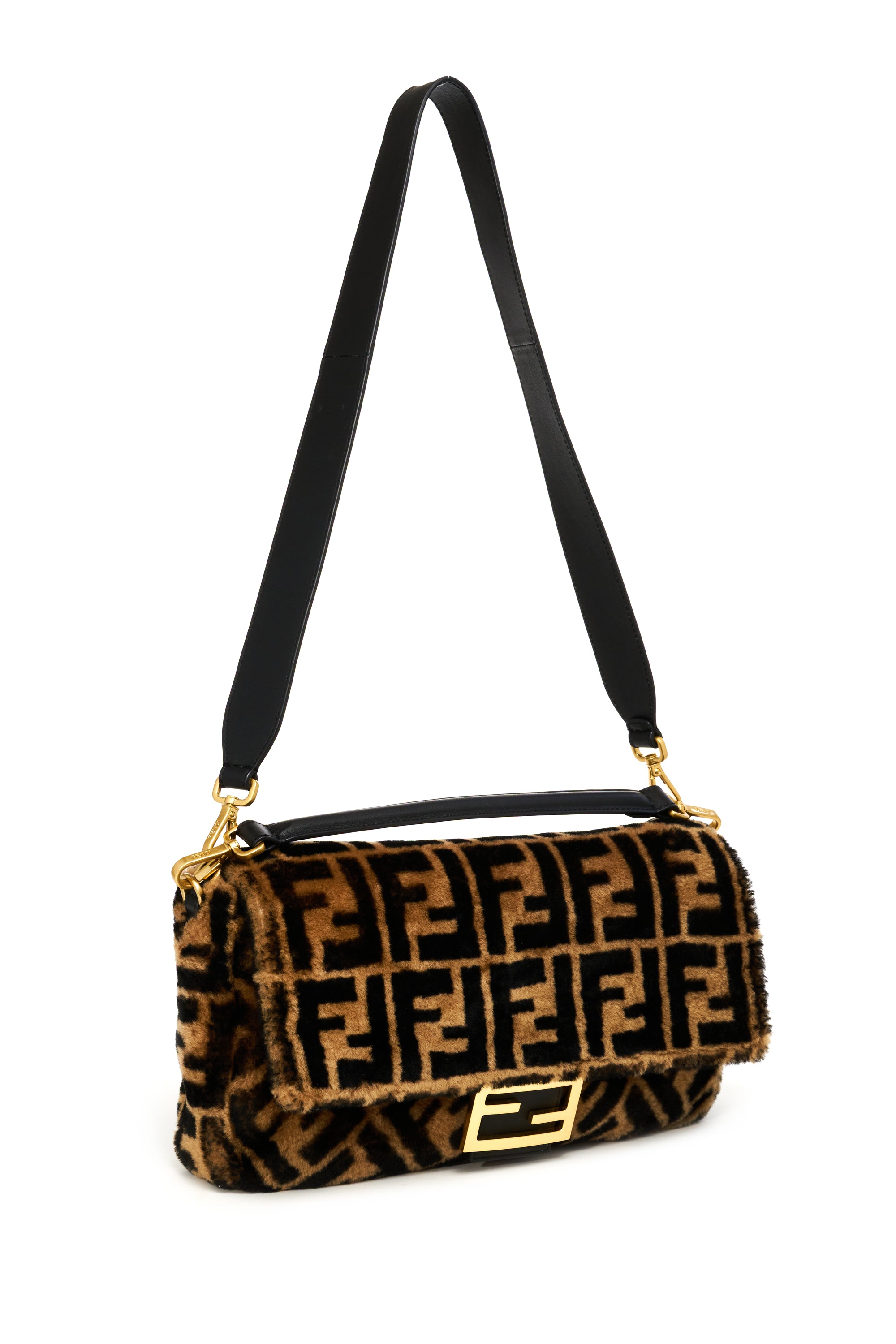 Fendi Large Zucca Shearling Fur Baguette - Foxy Couture Carmel