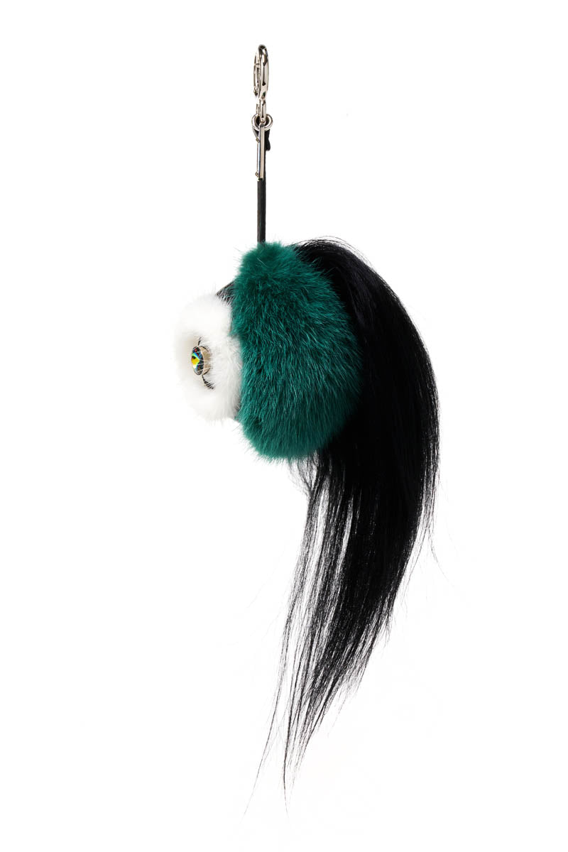 Fendi Green Mink White Face Purse Charm With Crystal Eyes