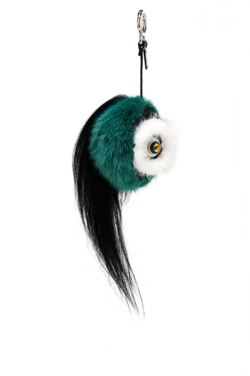 Fendi Green Mink White Face Purse Charm With Crystal Eyes