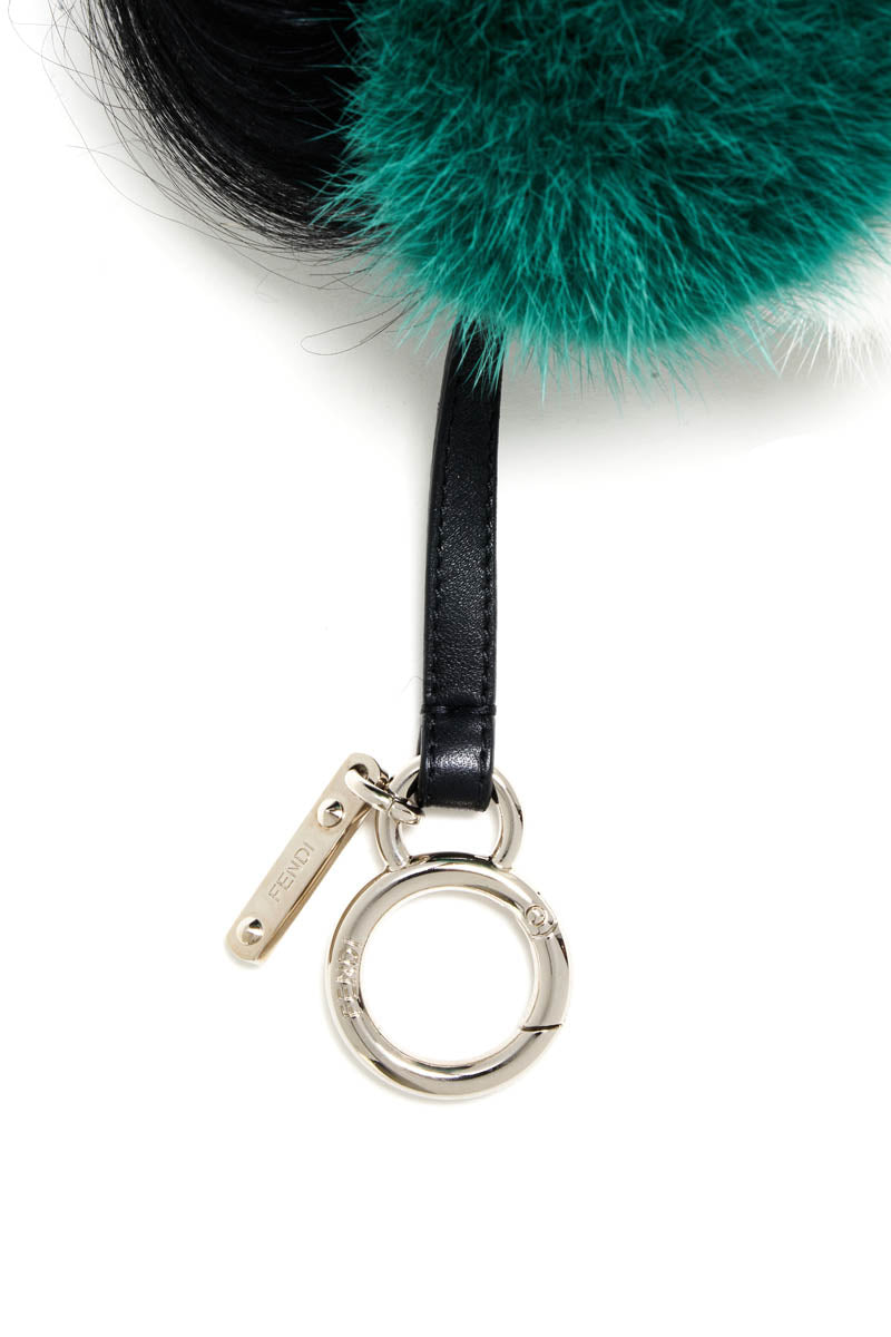 Fendi Green Mink White Face Purse Charm With Crystal Eyes