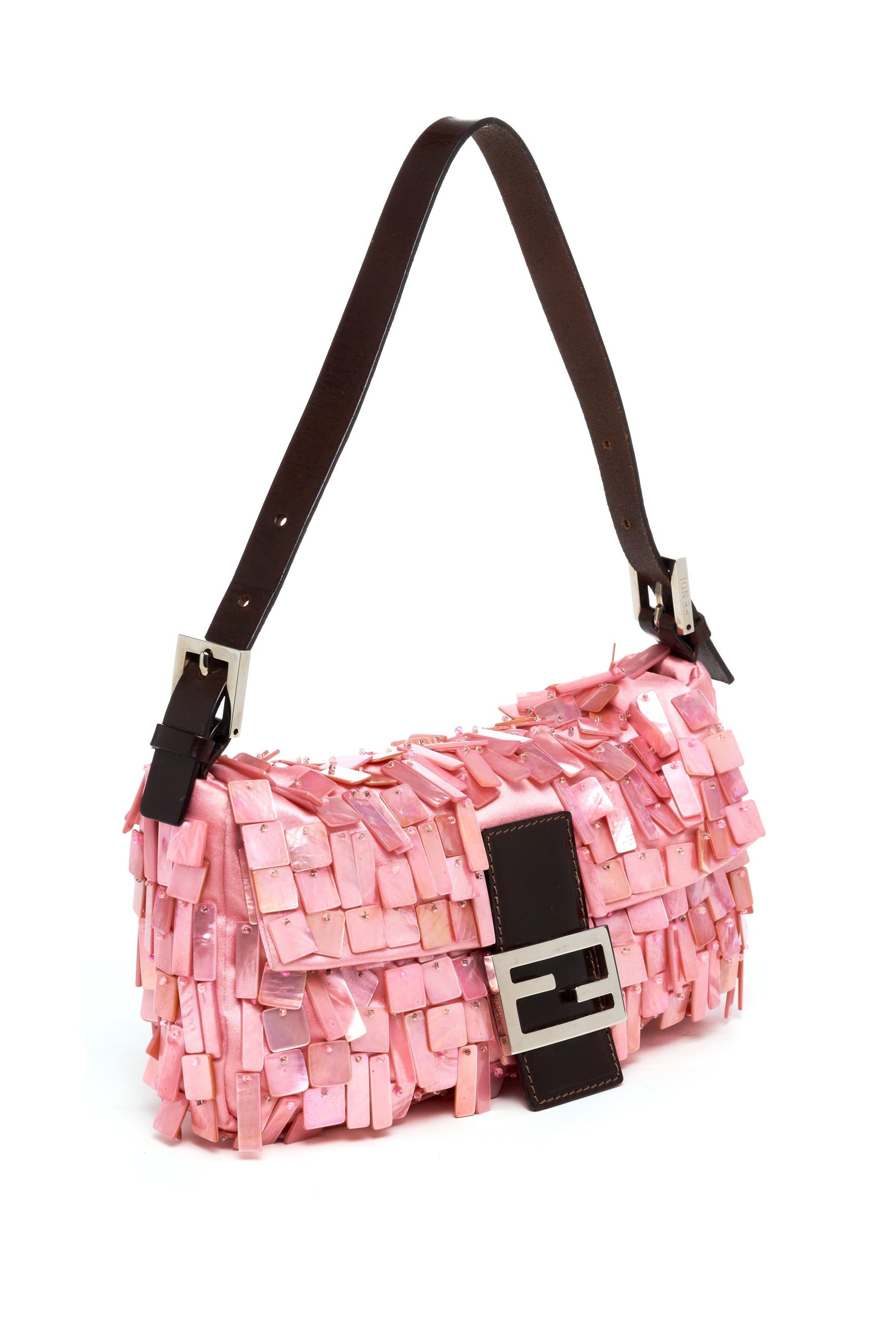 Fendi Pink Shell Embellished Baguette