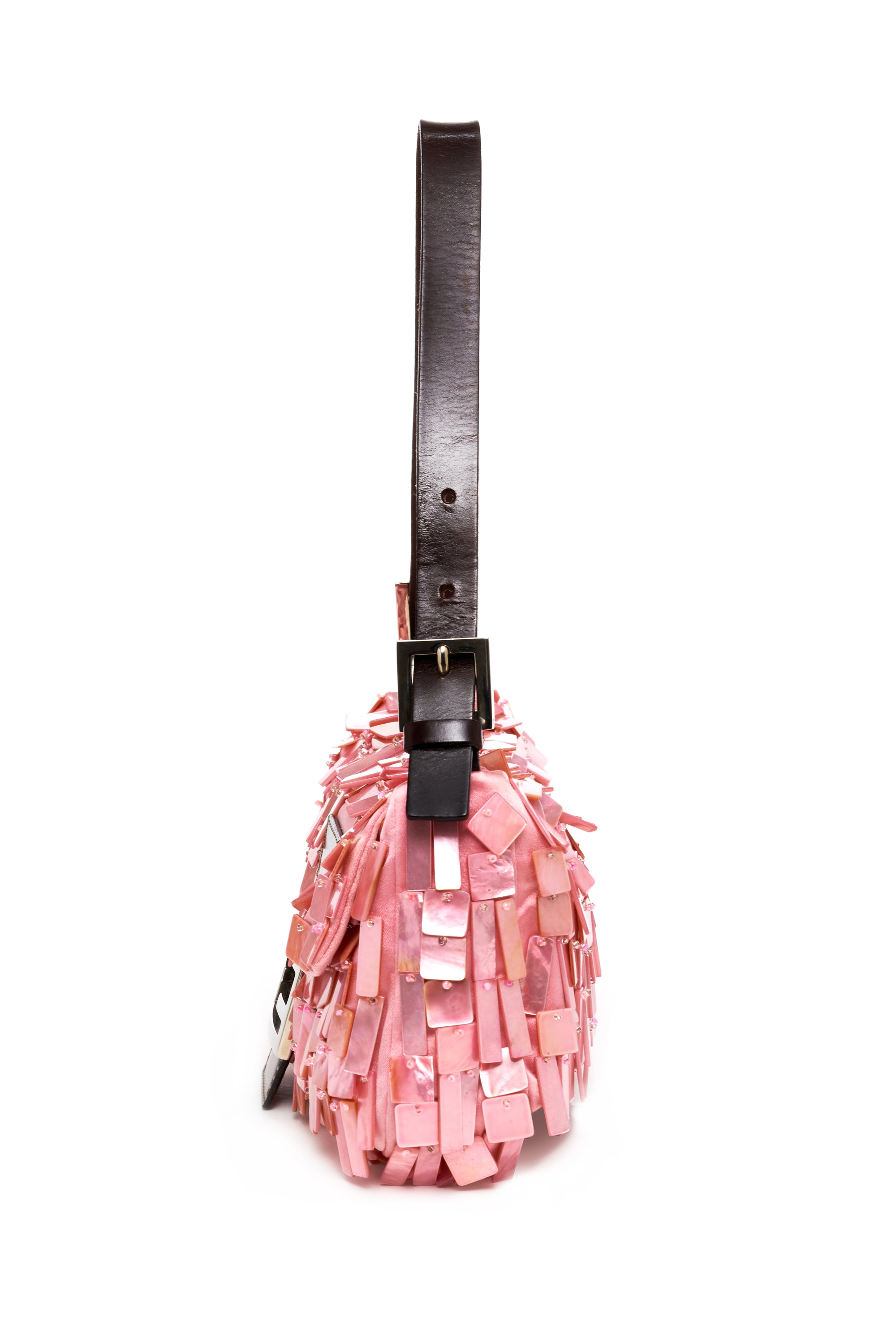 Fendi Pink Shell Embellished Baguette