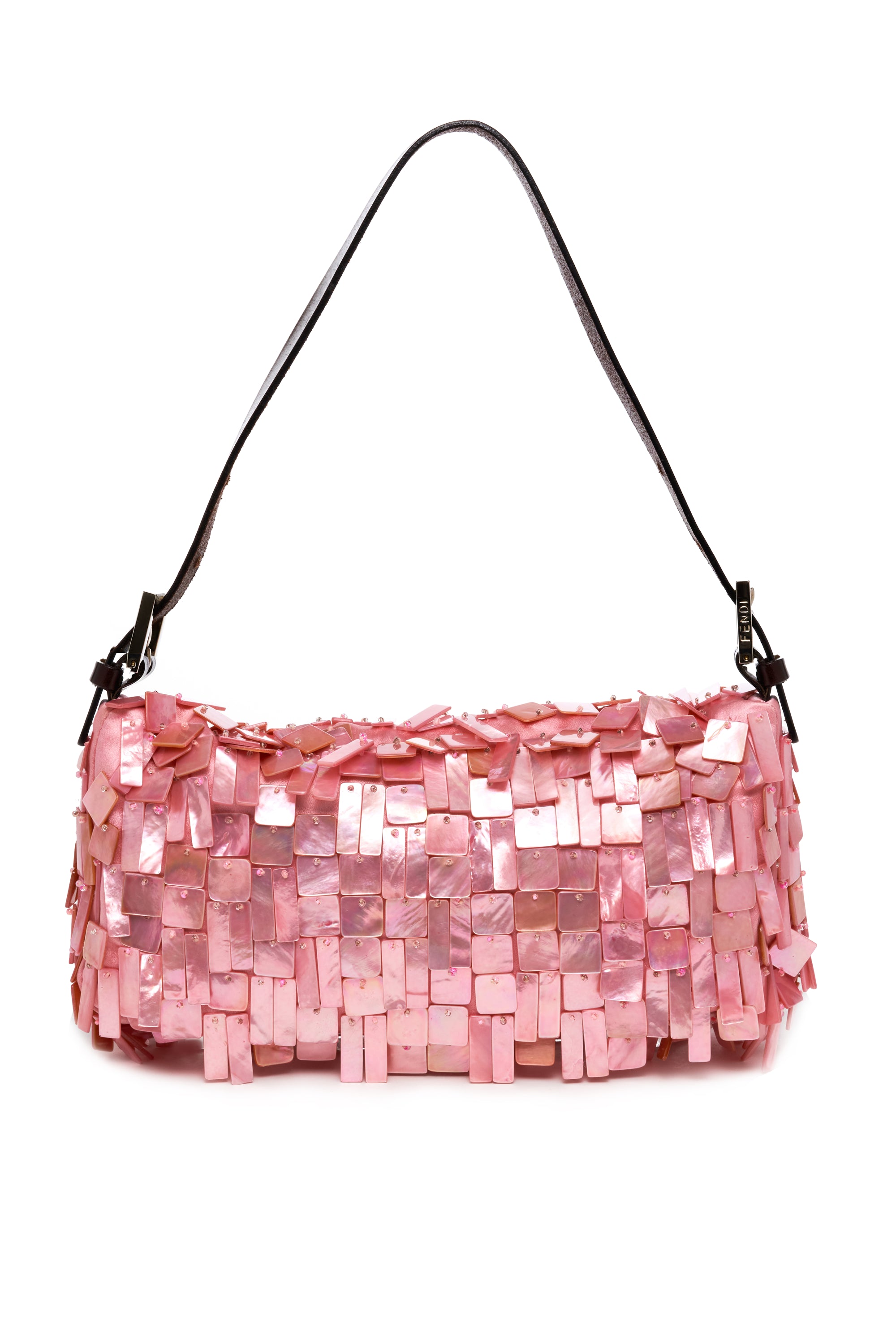 Fendi Pink Shell Embellished Baguette