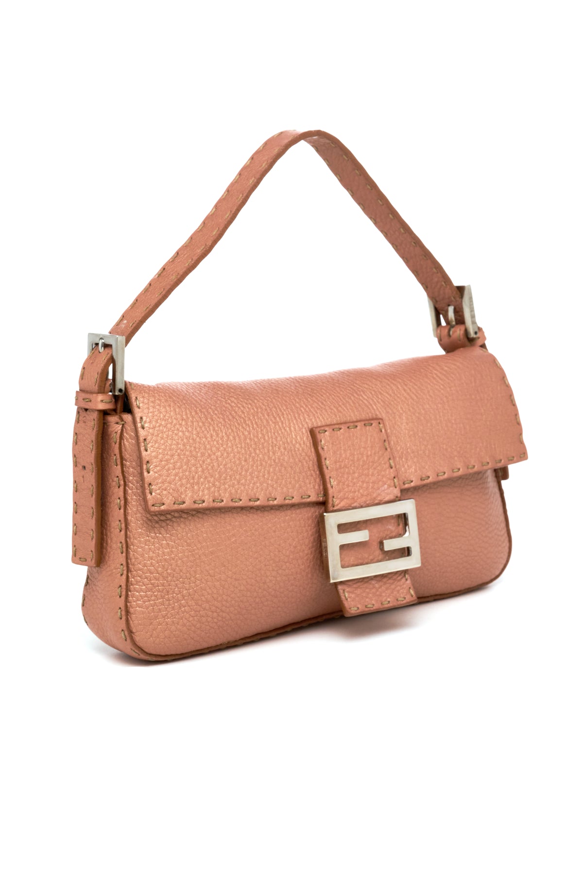 Fendi Pink Metallic Leather Baguette