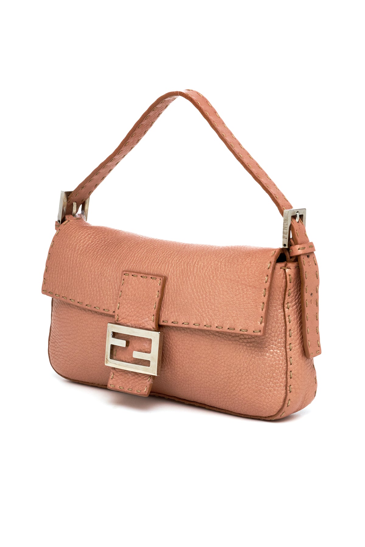 Fendi Pink Metallic Leather Baguette