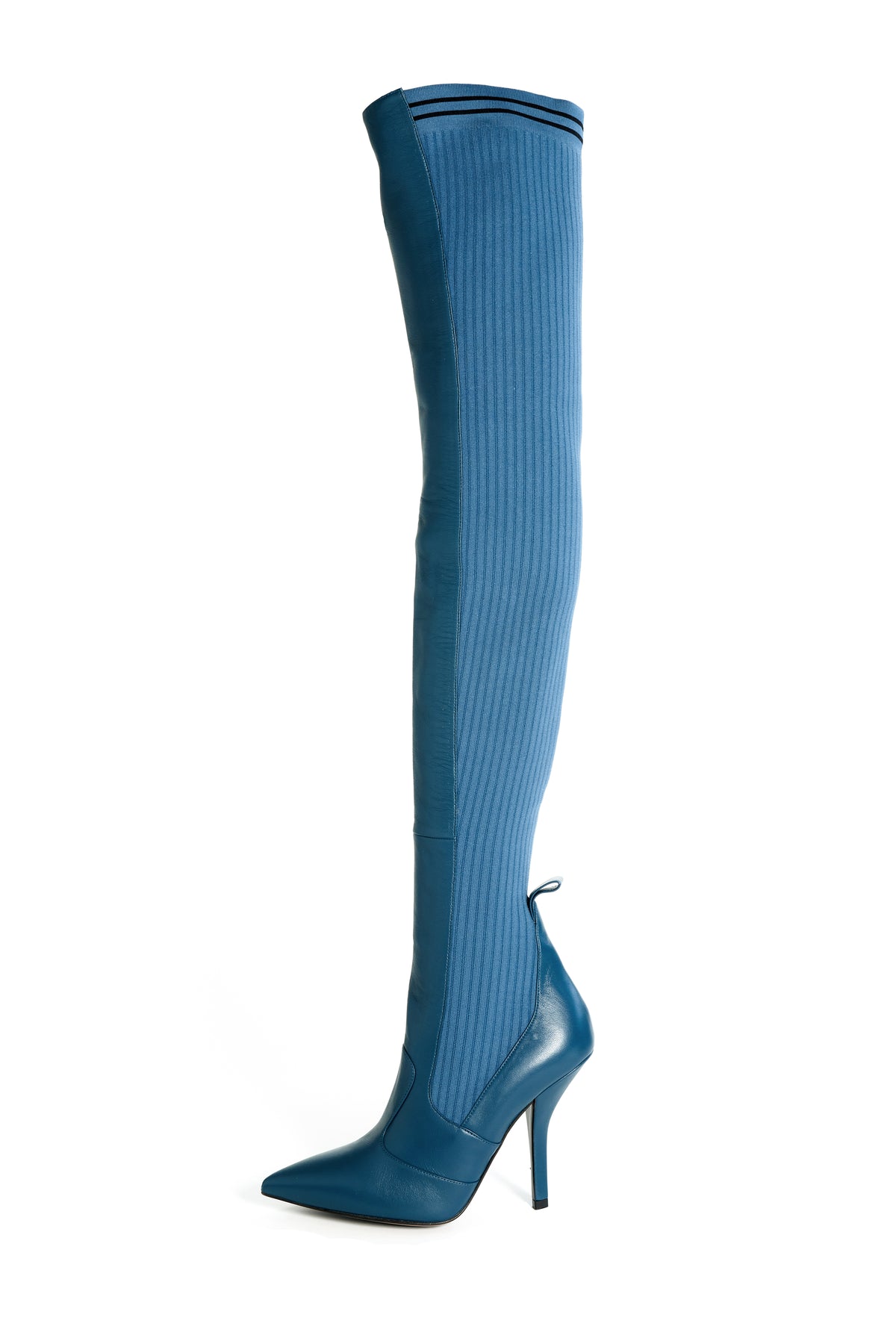 Fendi Medium Blue Sock Boot Over The Knee Heel Size 40