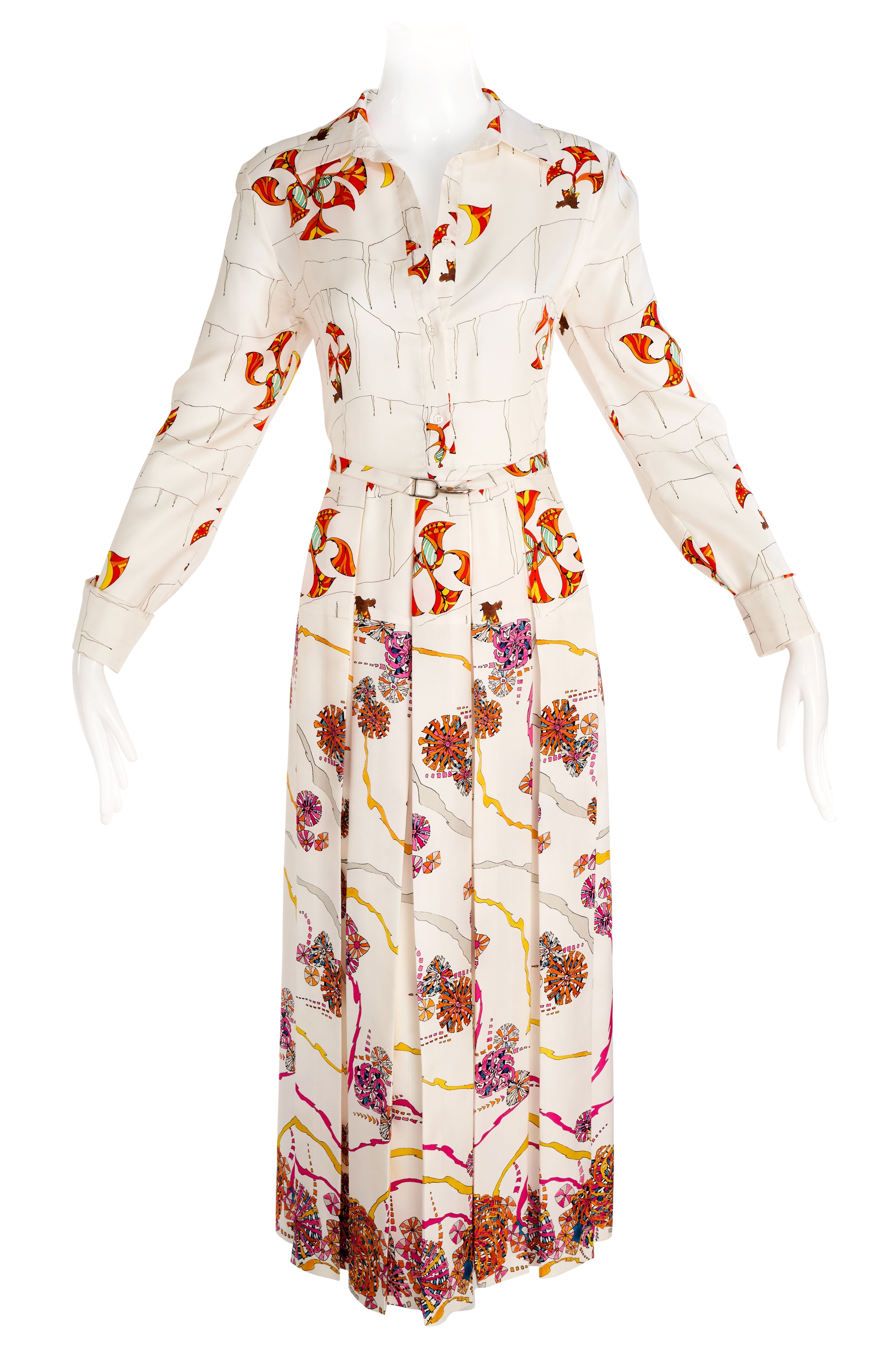 Gabriela Hearst Cream Silk Geometric Floral Dress