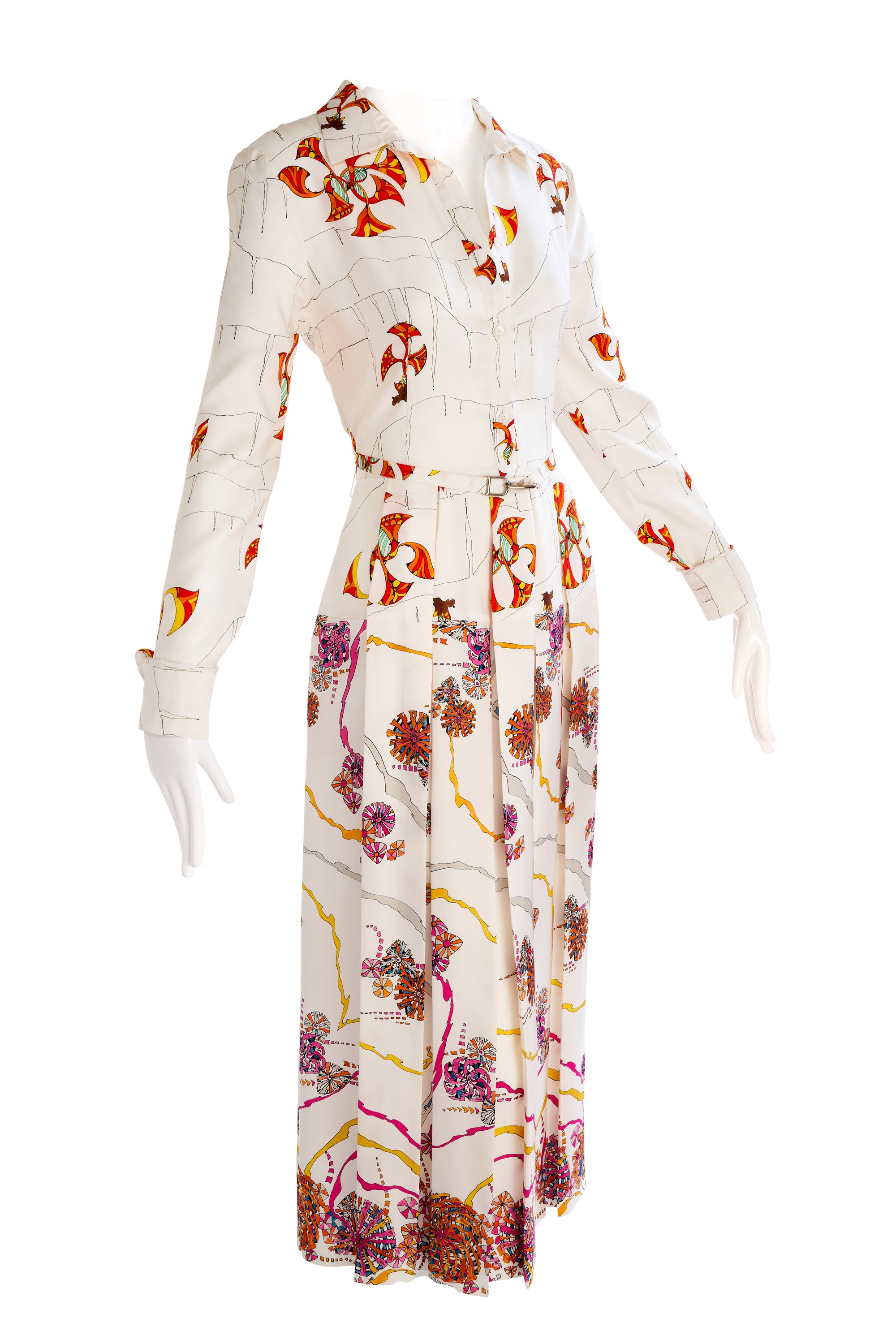 Gabriela Hearst Cream Silk Geometric Floral Dress