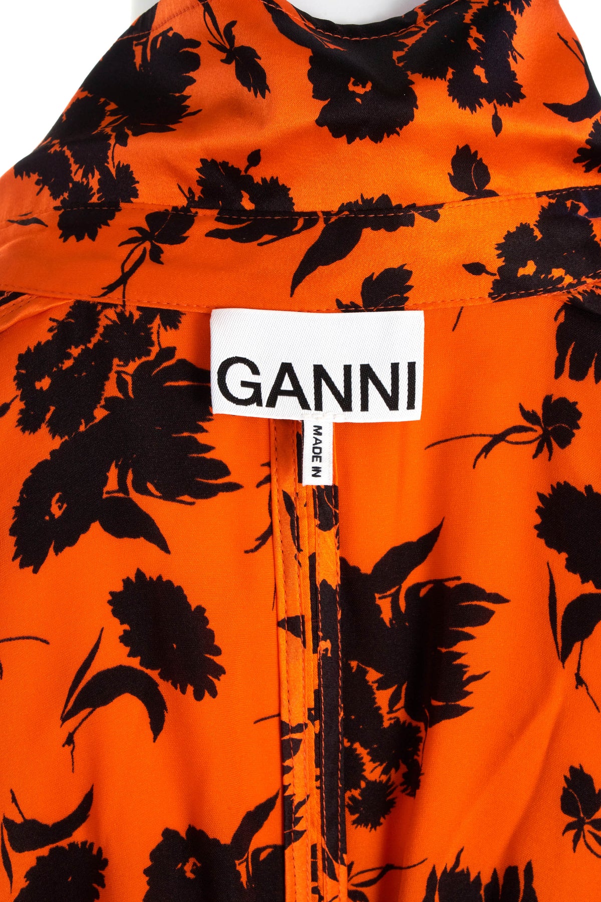 Ganni Orange and Black Long Sleeve Rouched Dress Size 2