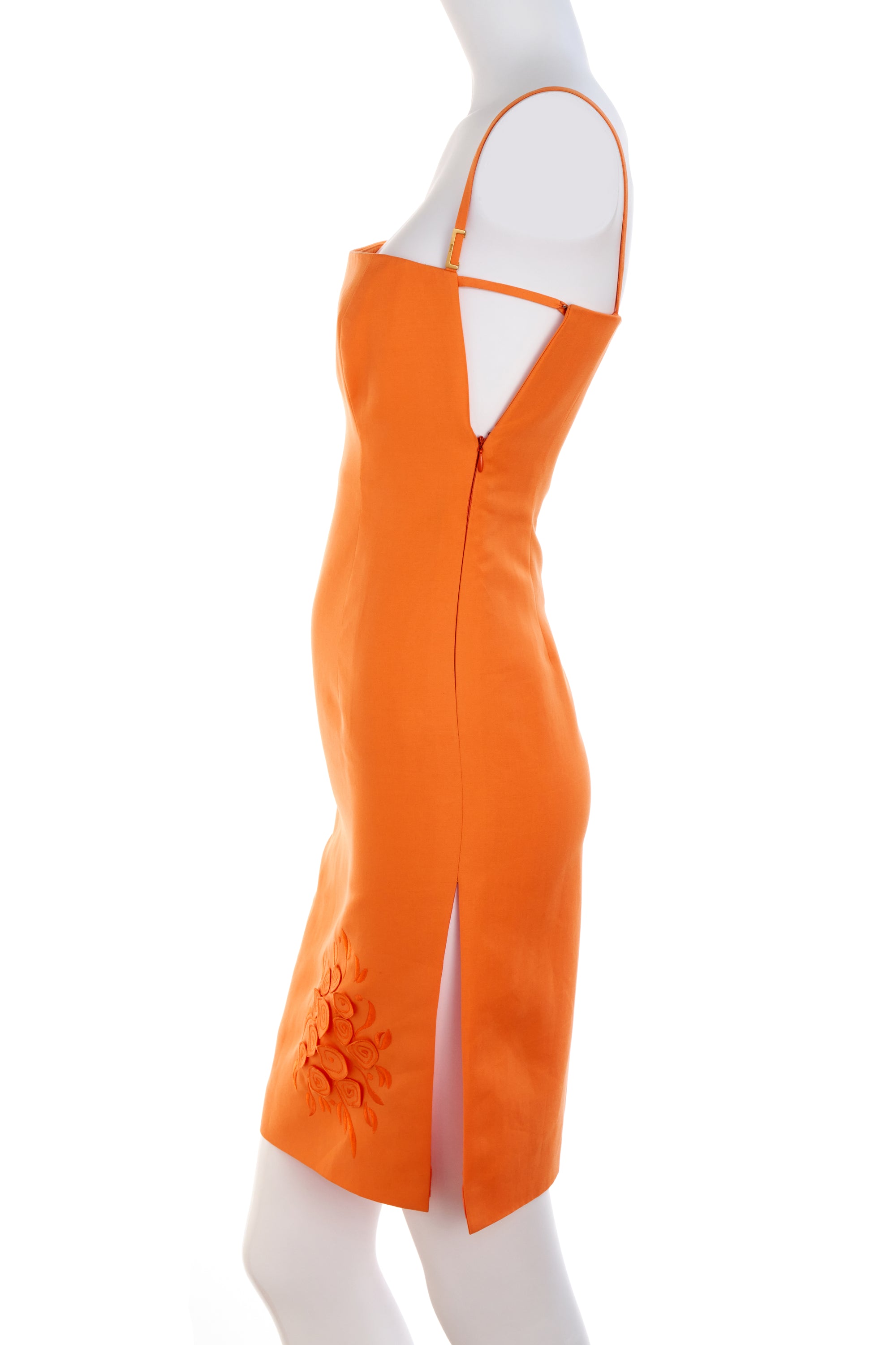 orange versace dress 1990s Versus Versace Hot Orange Flocked Slip Dress Wayward Collection