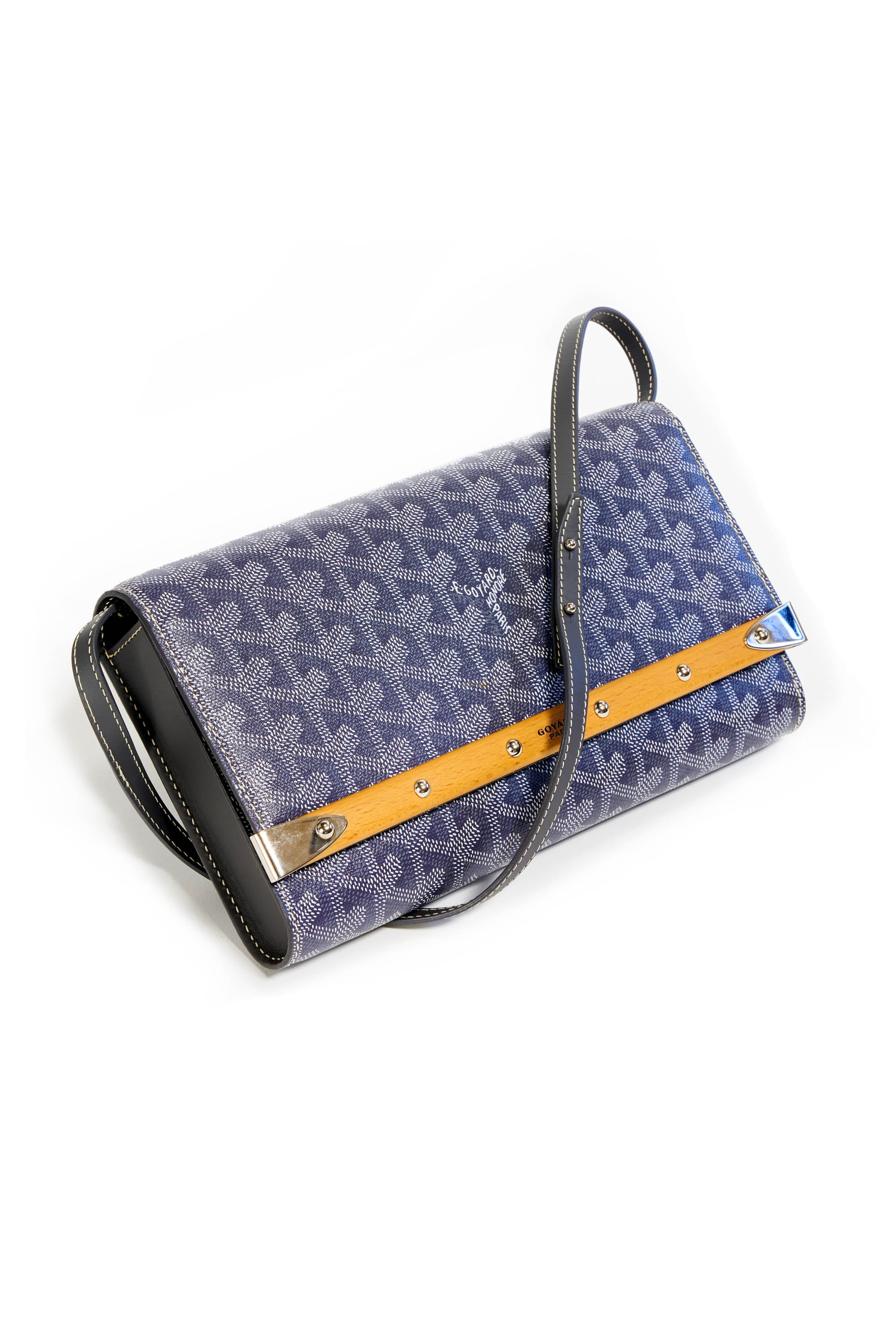 Goyard Grey Goyardine Monte Carlo Bois Strap Purse