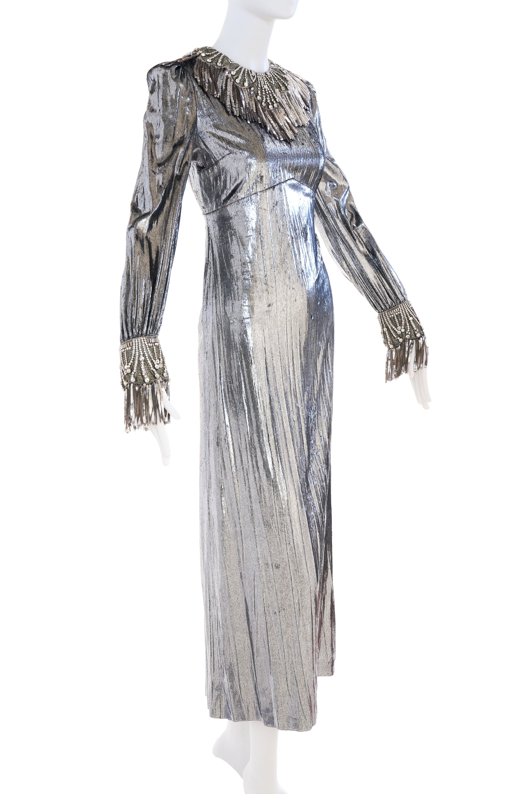 Gucci Silver Panne Velvet Braided Gown Dress by Alessandro Gucci Silver Panne Velvet Braided Gown Dress by Alessandro