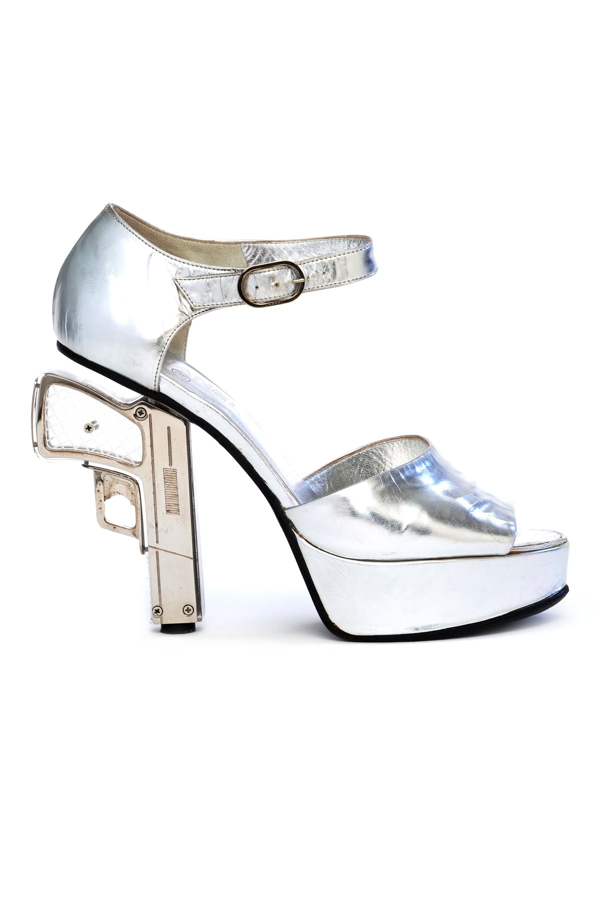 Chanel RARE Miami Vice Silver Platform Gun Heels 2009 Cruise