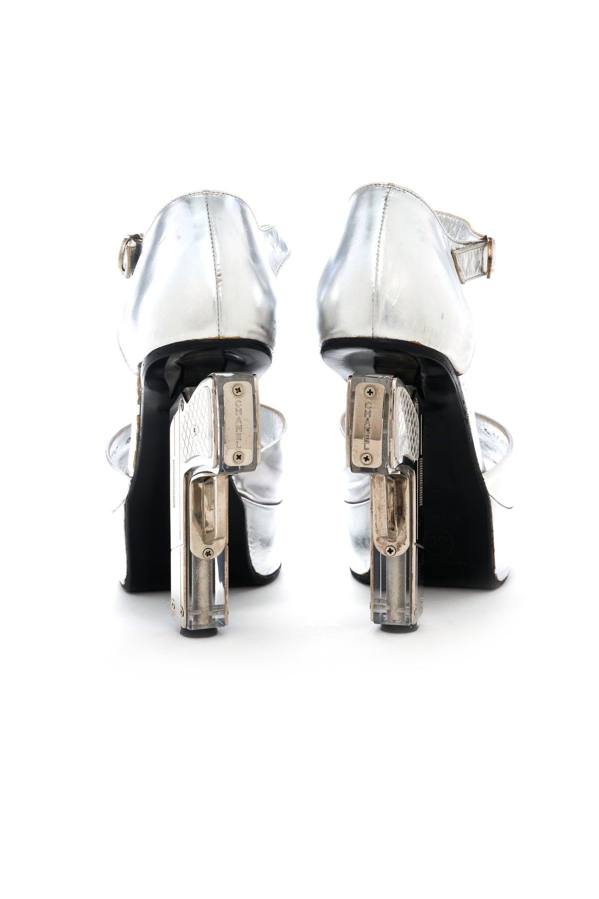 Chanel RARE Miami Vice Silver Platform Gun Heels 2009 Cruise