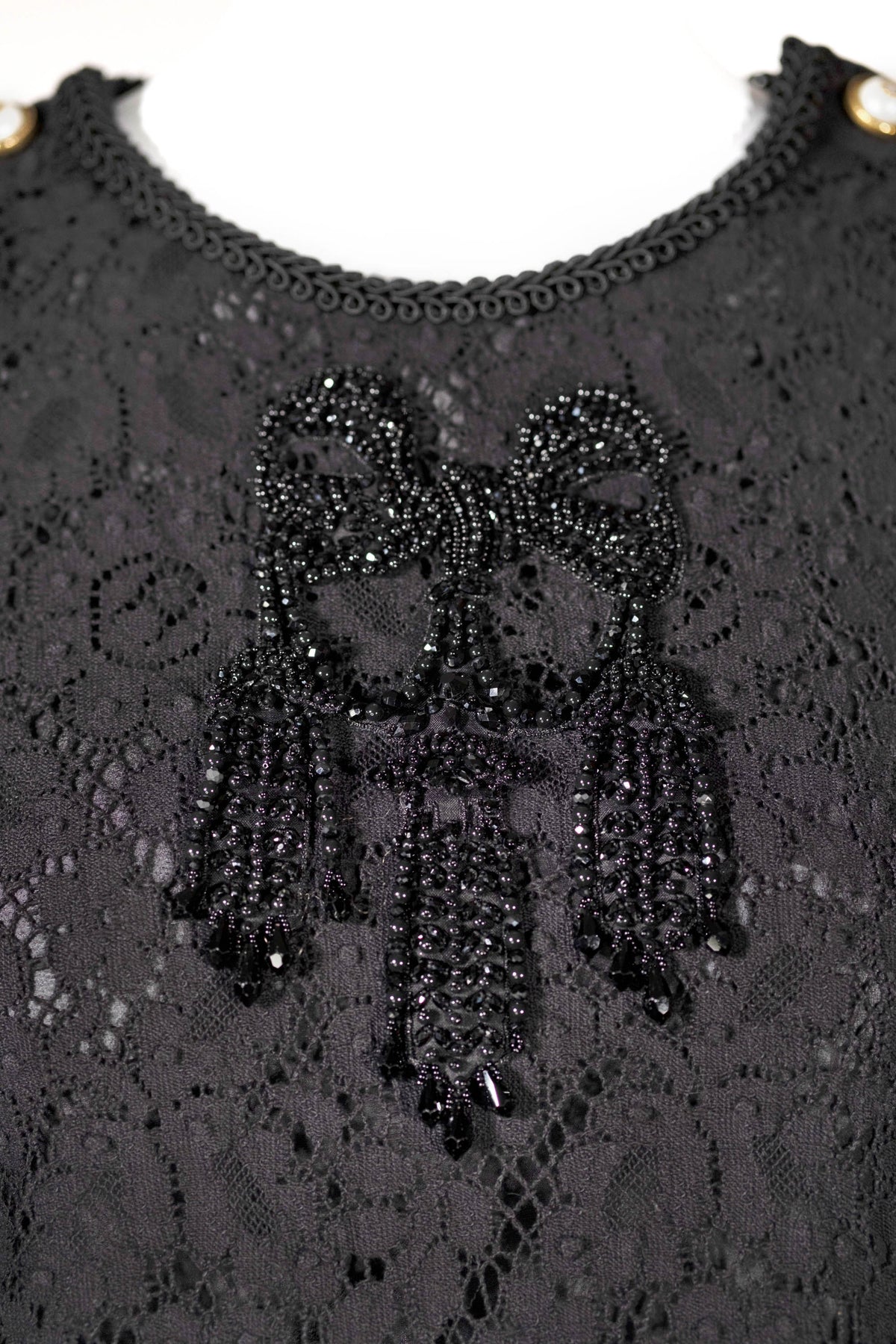 Gucci Black Lace Long Sleeve Beaded Dress Size 44/8