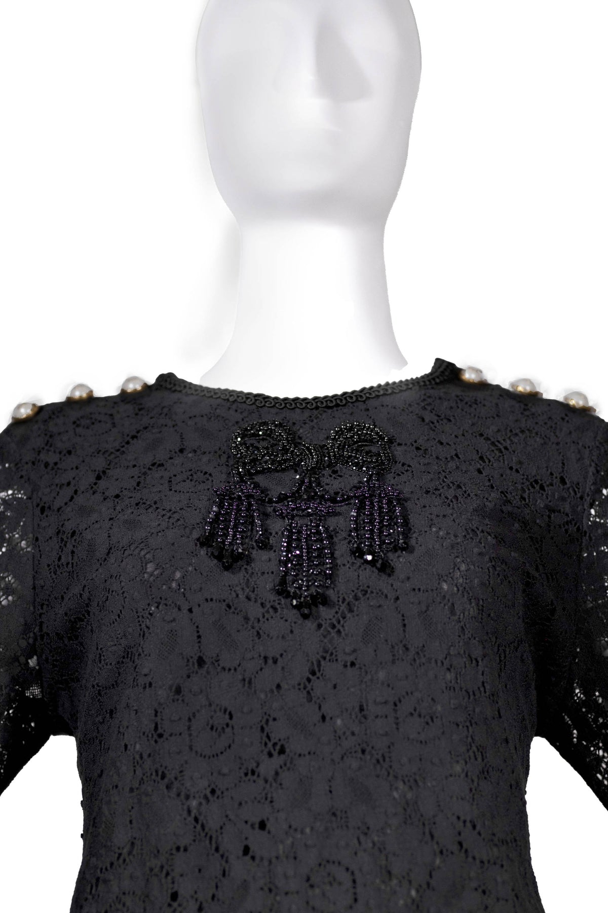 Gucci Black Lace Long Sleeve Beaded Dress Size 44/8
