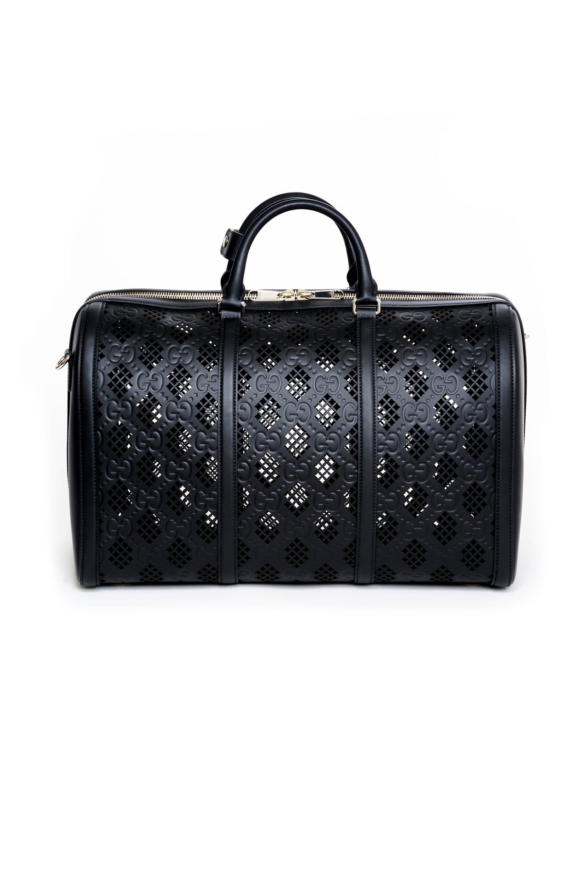 Gucci Large Black Perforated Logo Duffle Bag 18&quot;