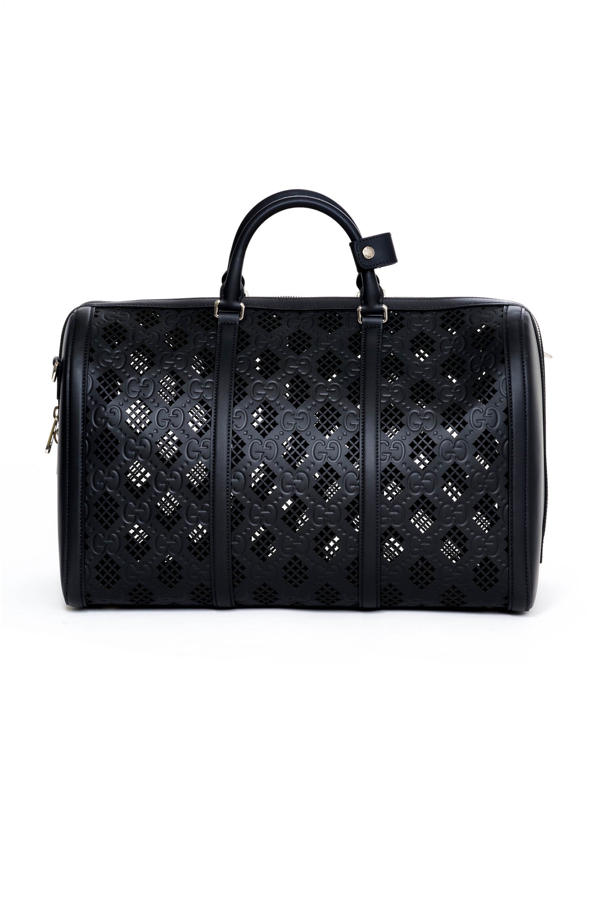 Gucci Large Black Perforated Logo Duffle Bag 18&quot;