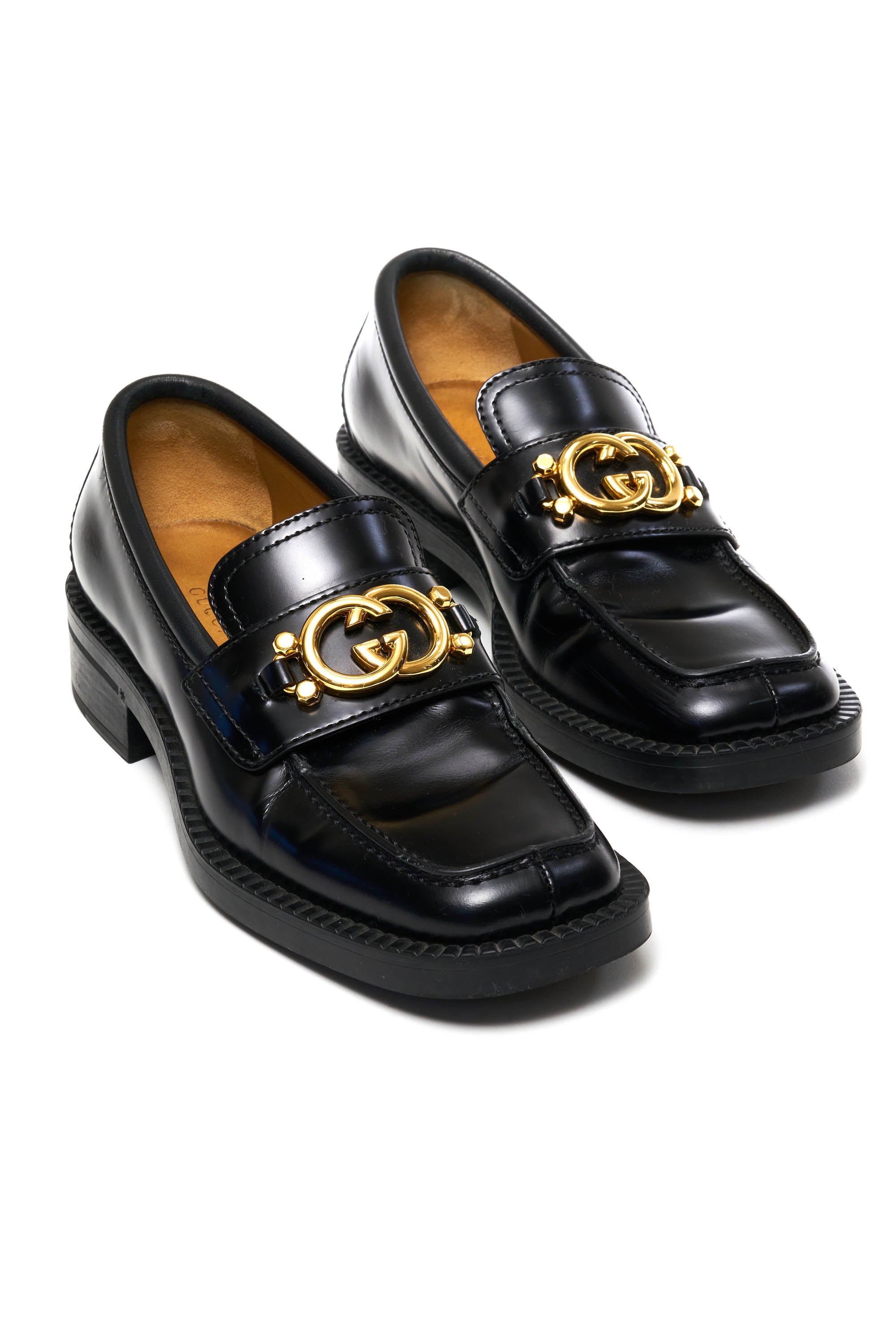 Gucci Black Square Toe Loafer With GG Hardware Size 39.5