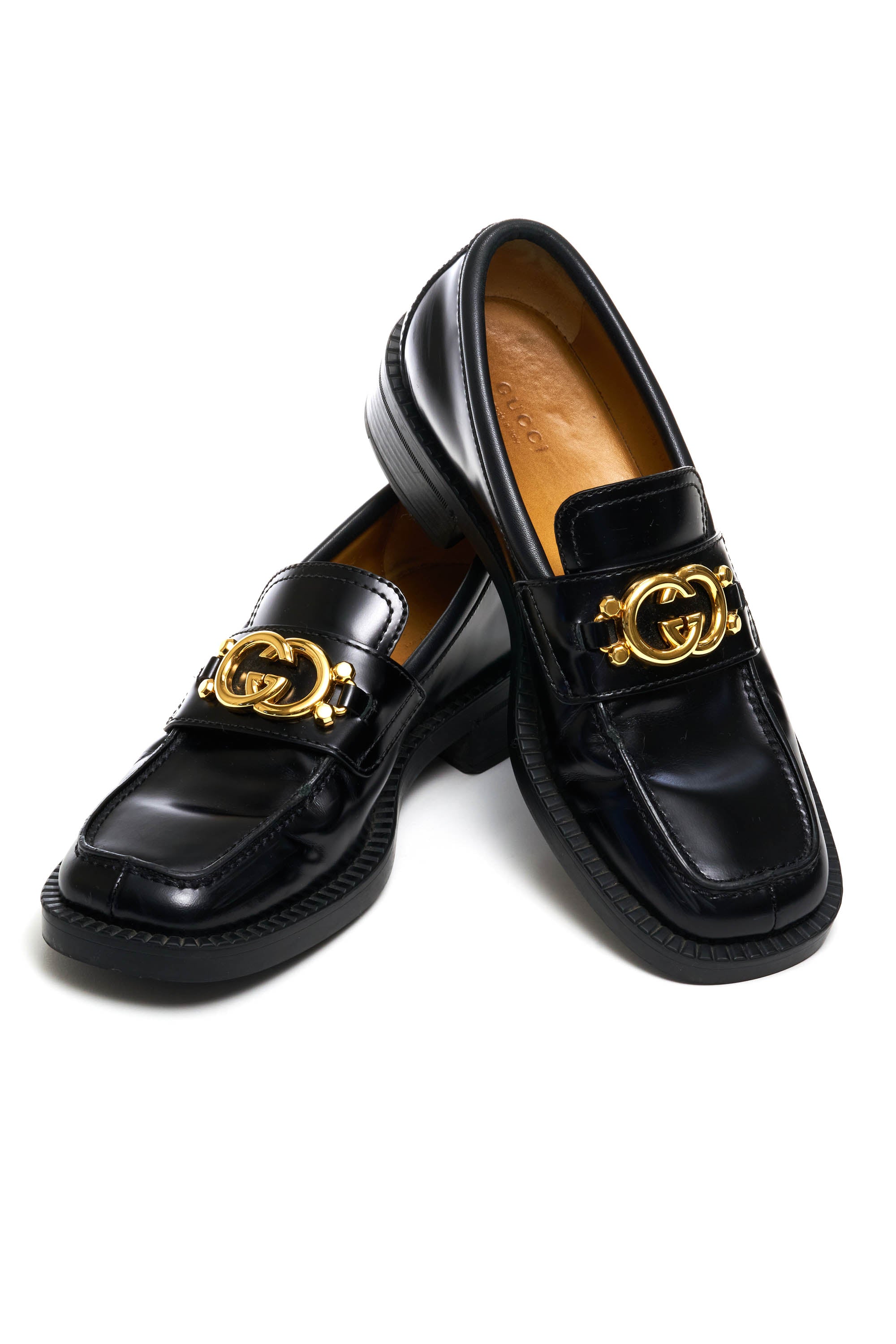 Gucci Black Square Toe Loafer With GG Hardware Size 39.5