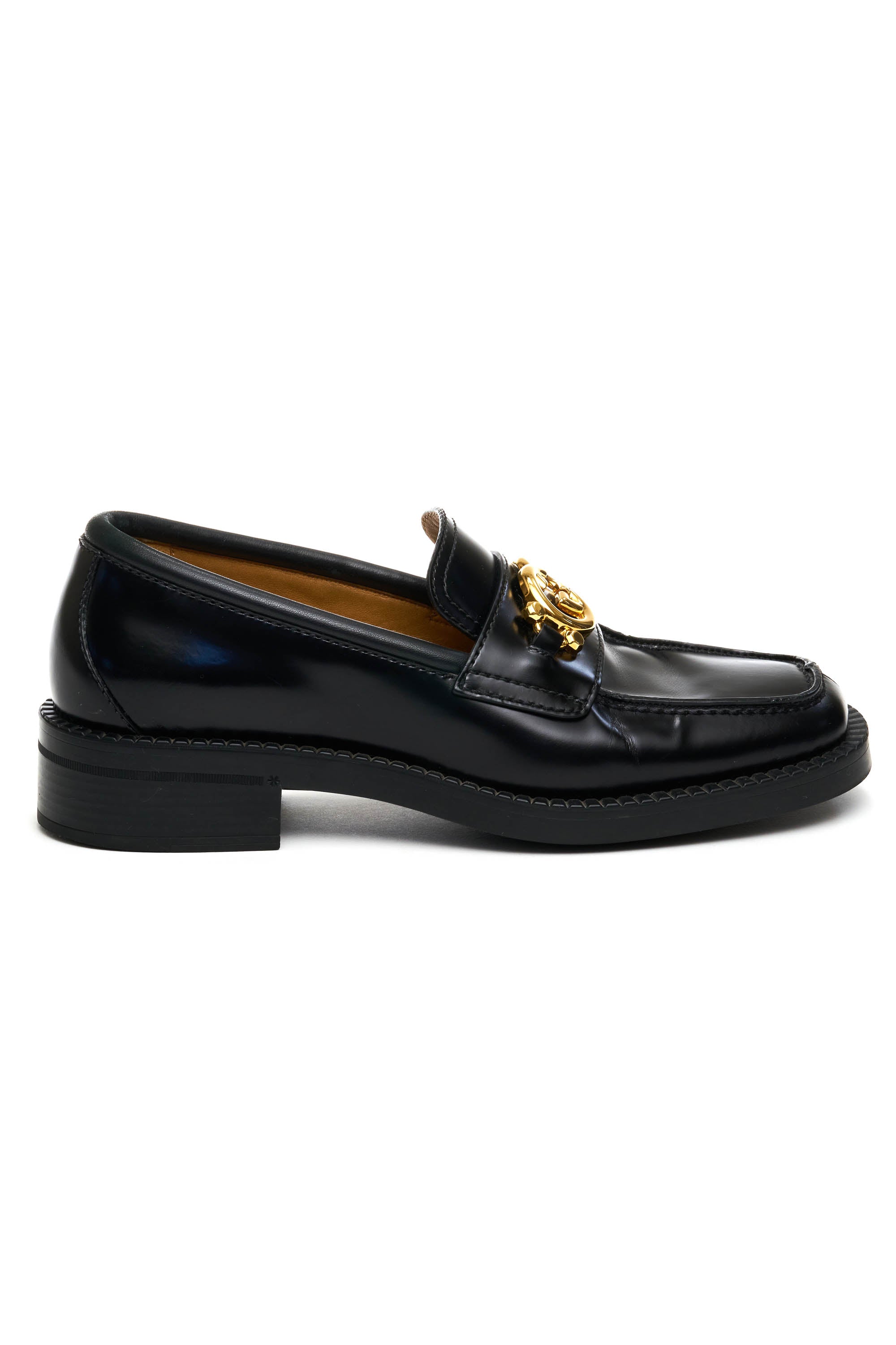 Gucci Black Square Toe Loafer With GG Hardware Size 39.5