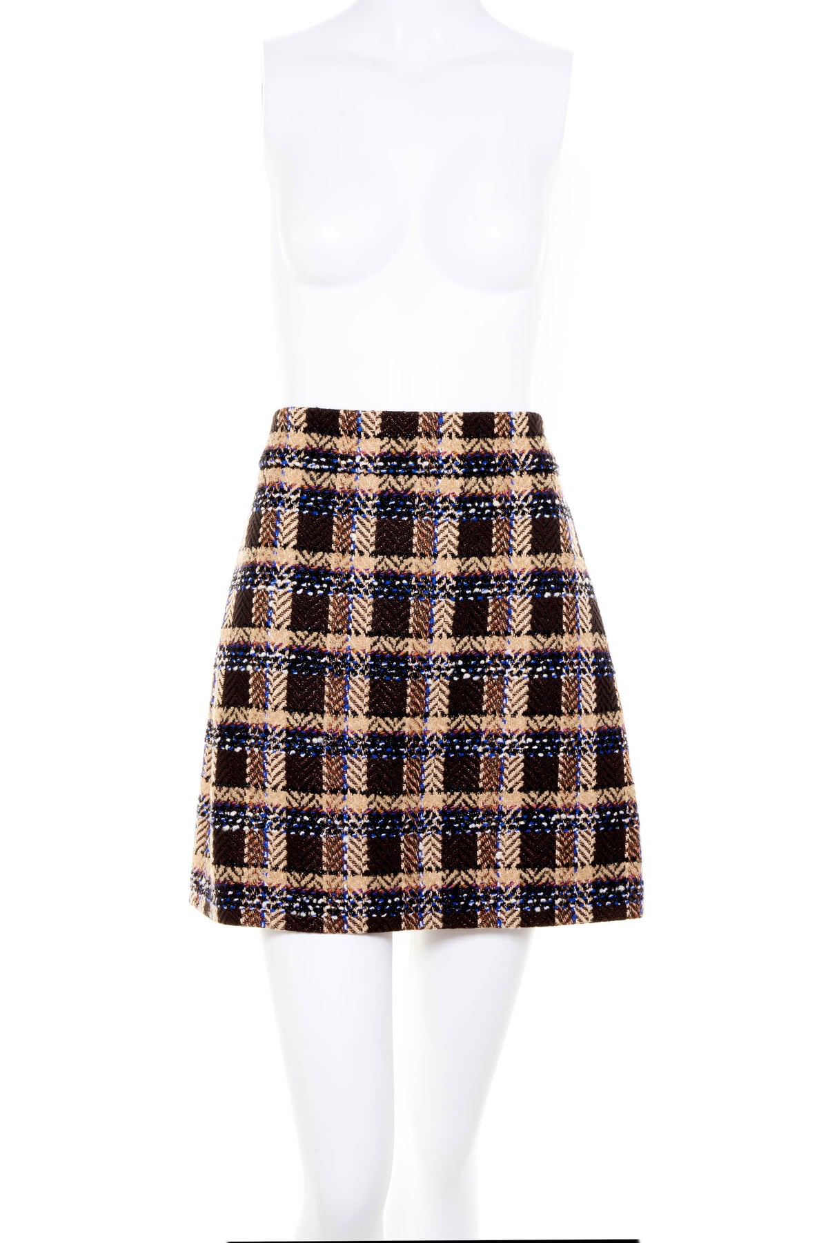 Gucci Brown Plaid Tweed Mini Skirt Size 42/6