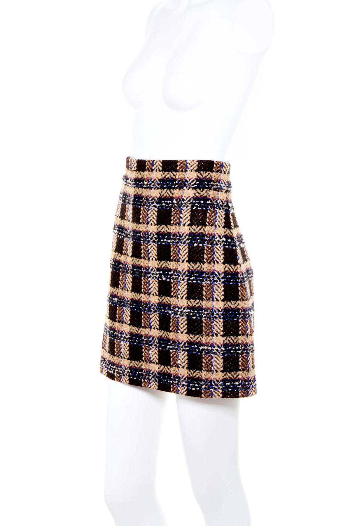Gucci Brown Plaid Tweed Mini Skirt Size 42/6