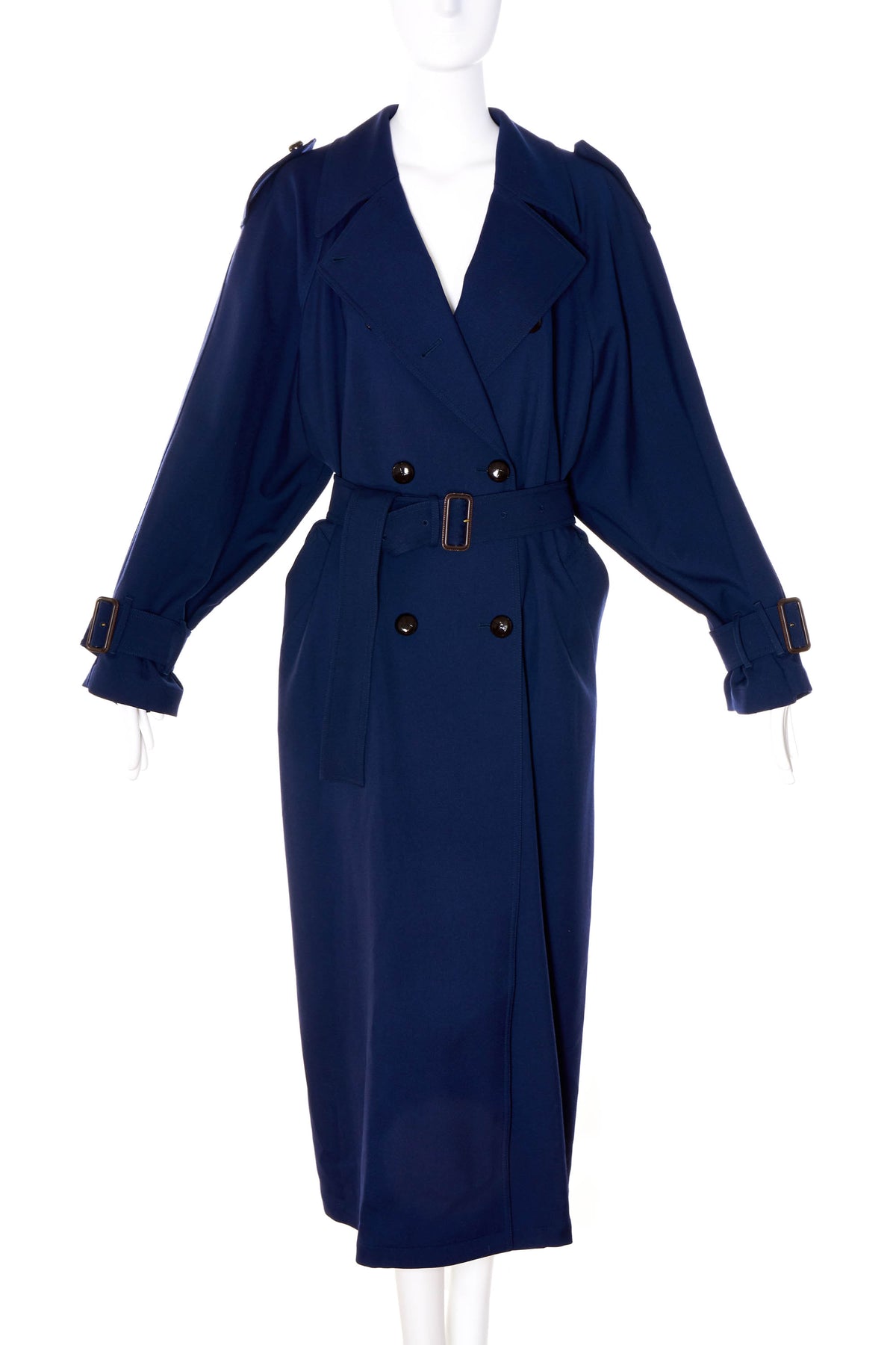 Gucci Navy Blue Midi Length Belted Trench Coat Size 40