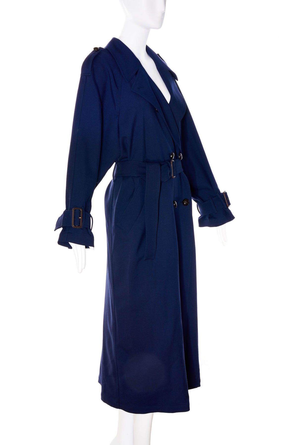 Gucci Navy Blue Midi Length Belted Trench Coat Size 40